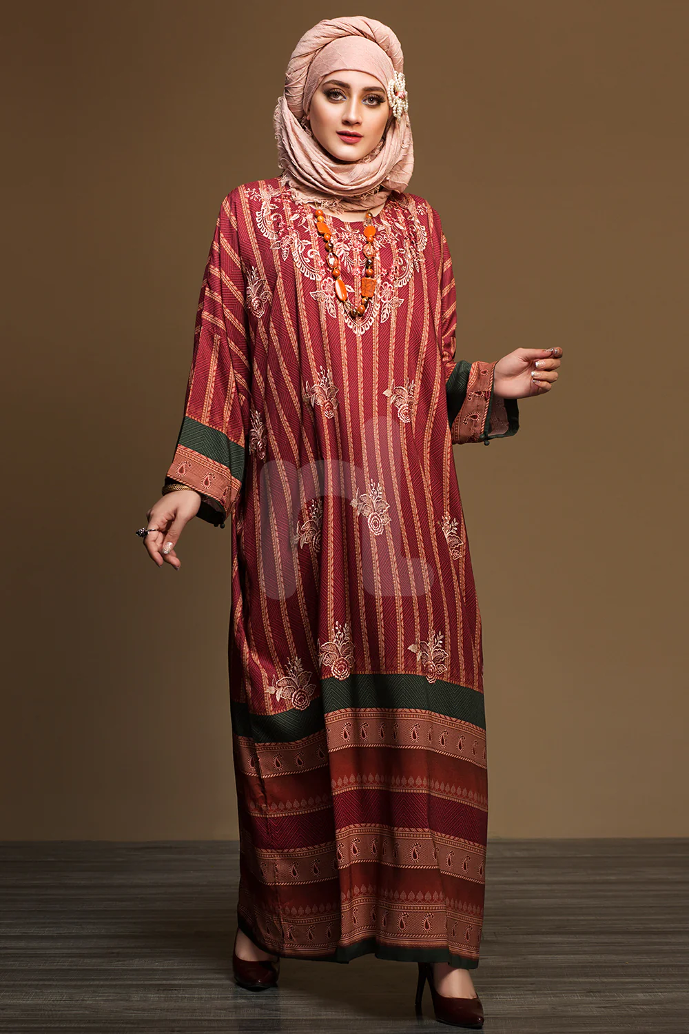 DW19-33 Maroon Colored Printed Embroidered Stitched Fustaan