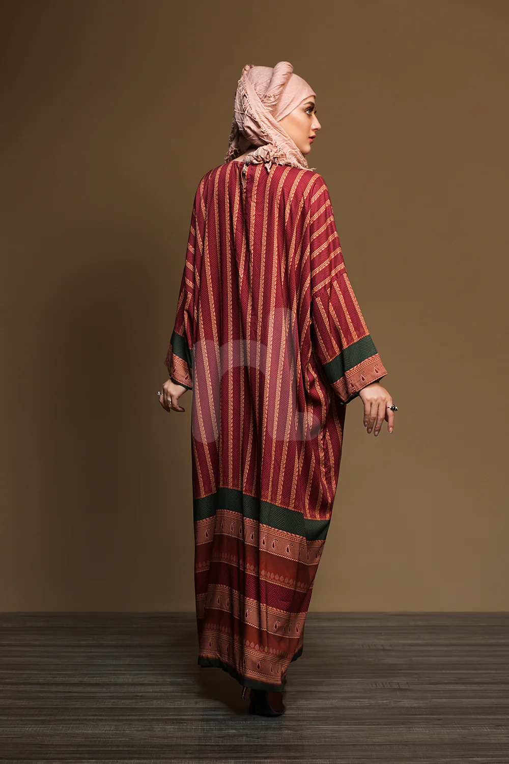 DW19-33 Maroon Colored Printed Embroidered Stitched Fustaan - Image 2
