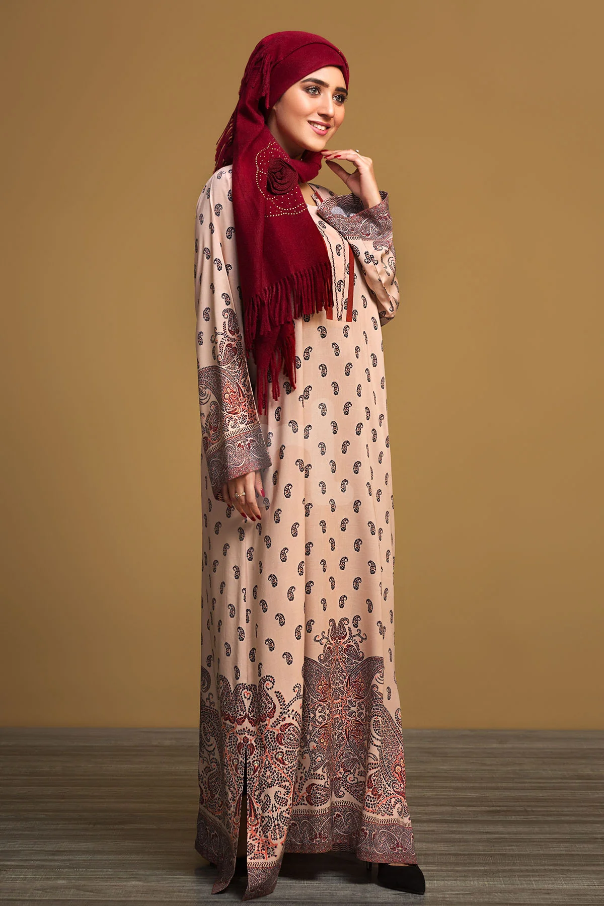 DW19-48 Peach Printed Stitched Fustaan - 1PC - Image 4