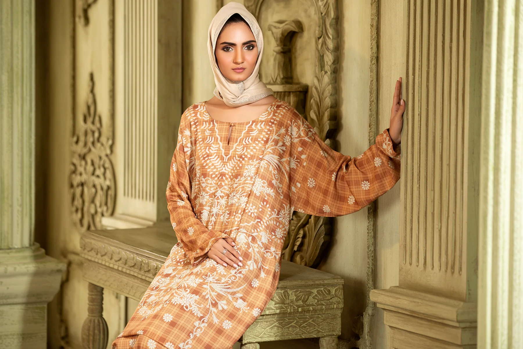 DW20-12 Digital Printed Linen Stitched Fustaan with Mask  1PC - Image 4