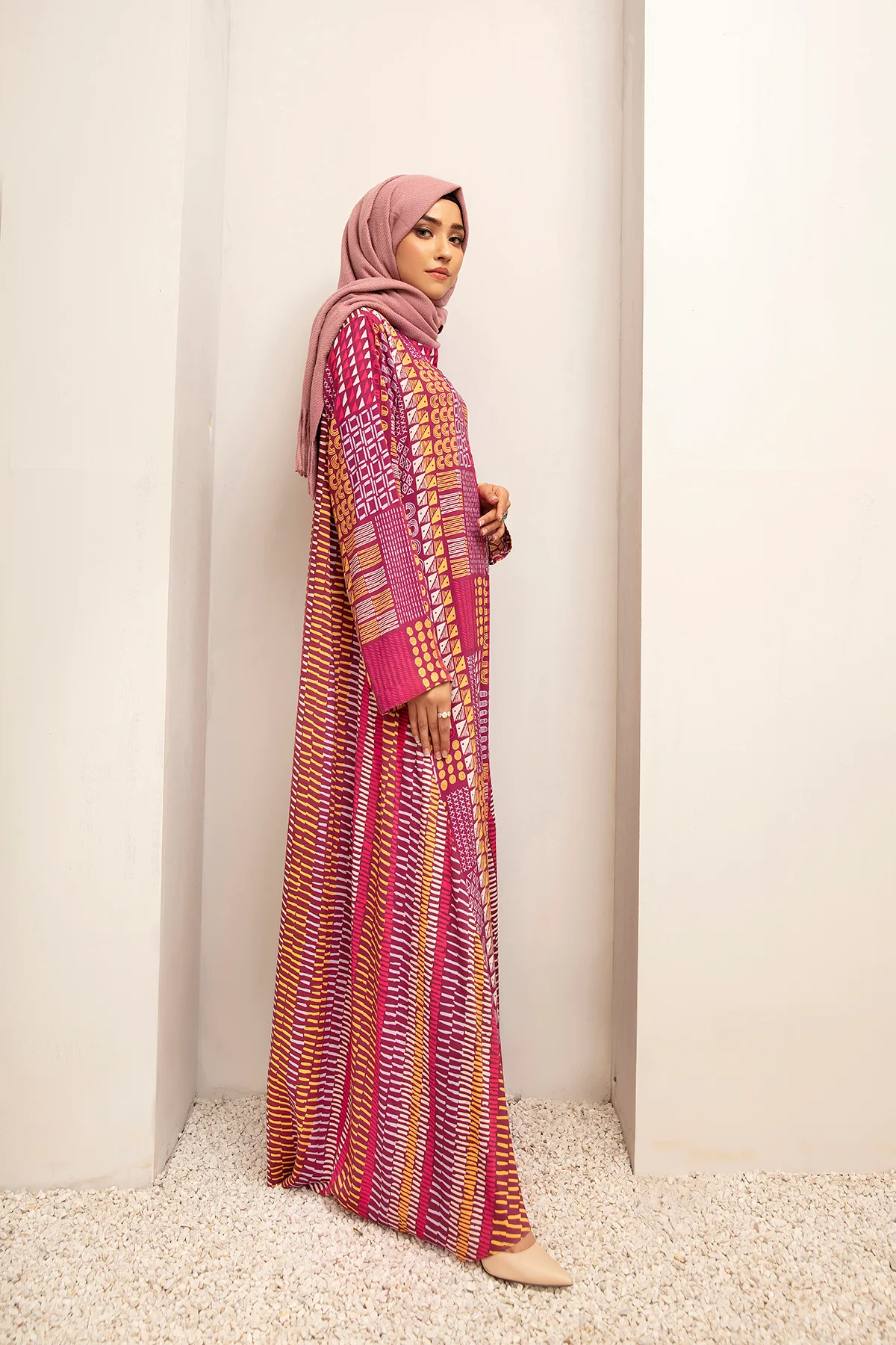 DW20-40 Digital Printed Linen Stitched Fustaan with Mask 1PC - Image 2