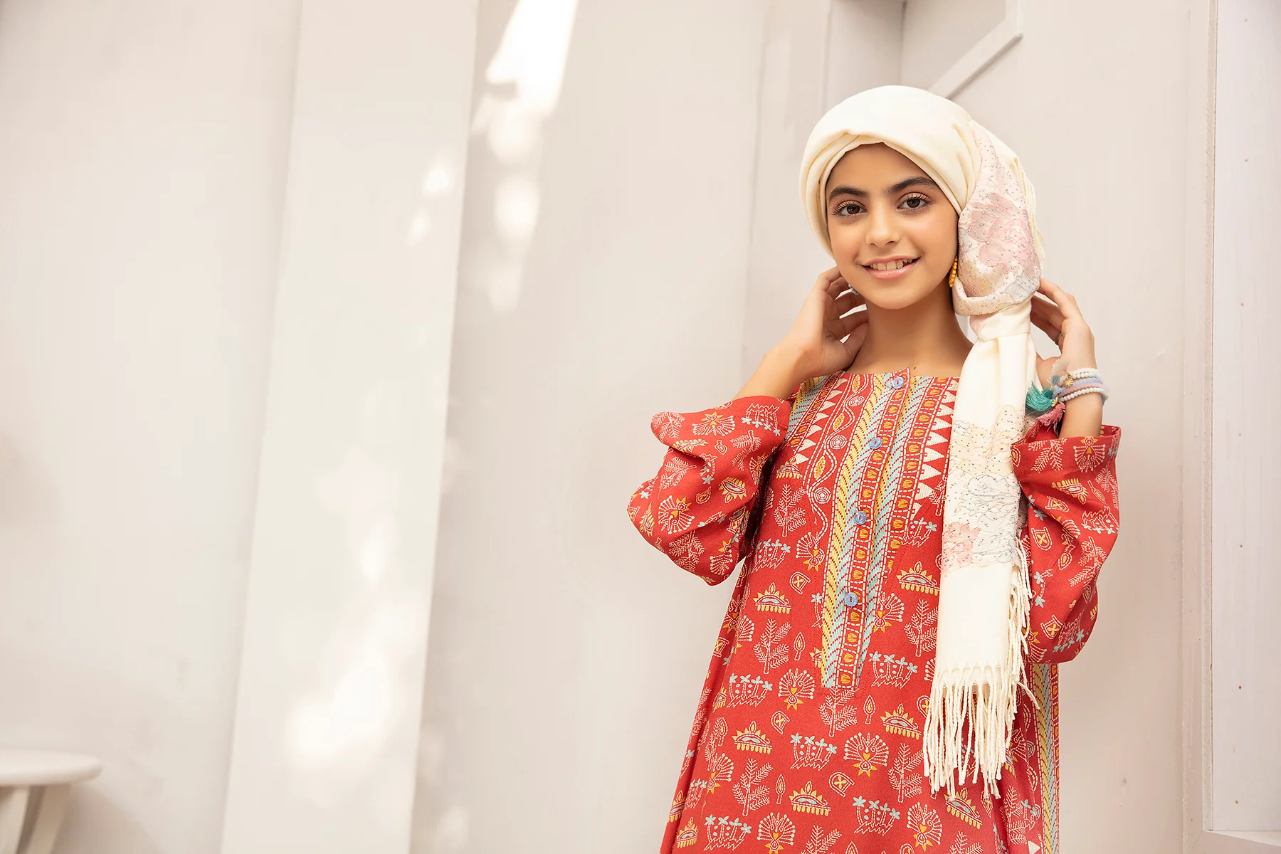 DW20-42 Digital Printed Stitched Fustaan for Kids with Mask  1PC - Image 5