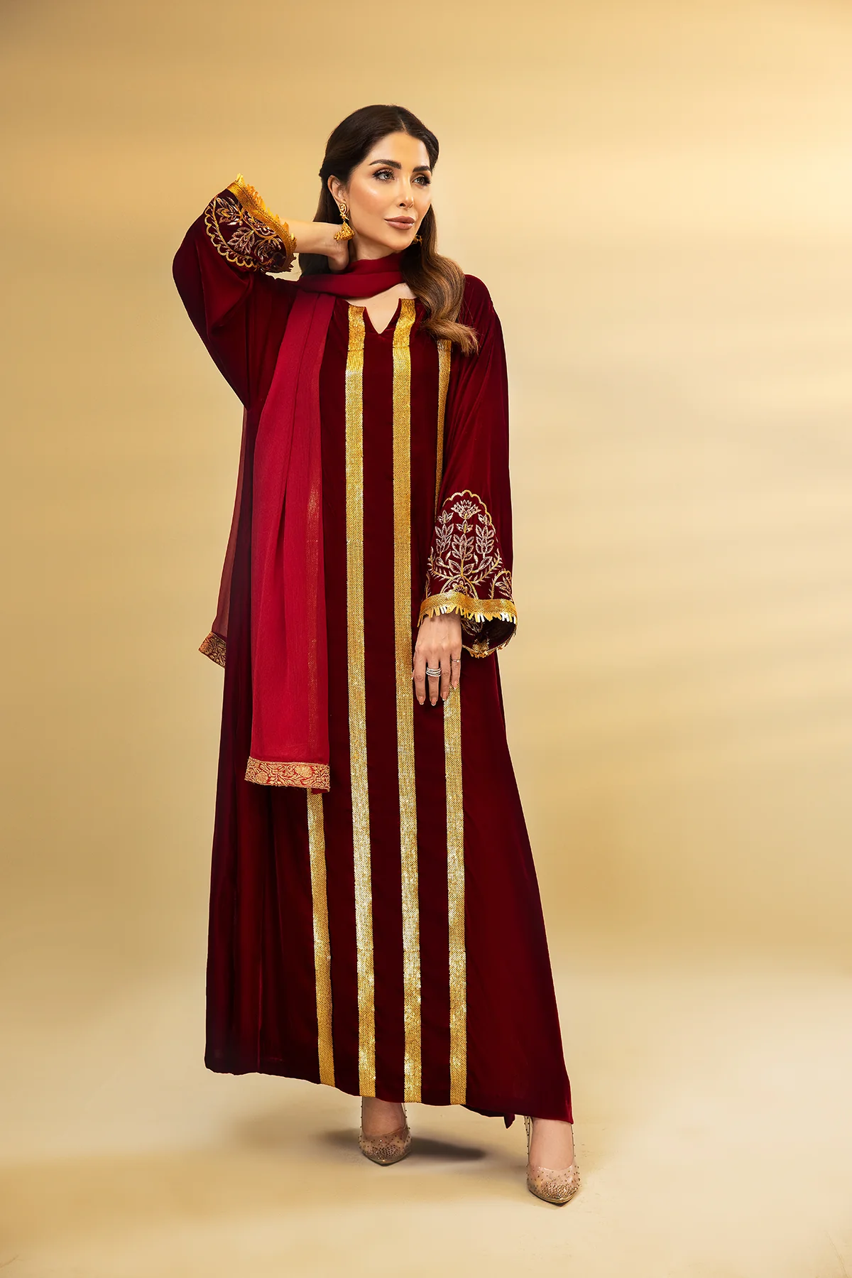 DW22-12-Drop Shoulder Embroidered Fustaan 1PC - Image 3