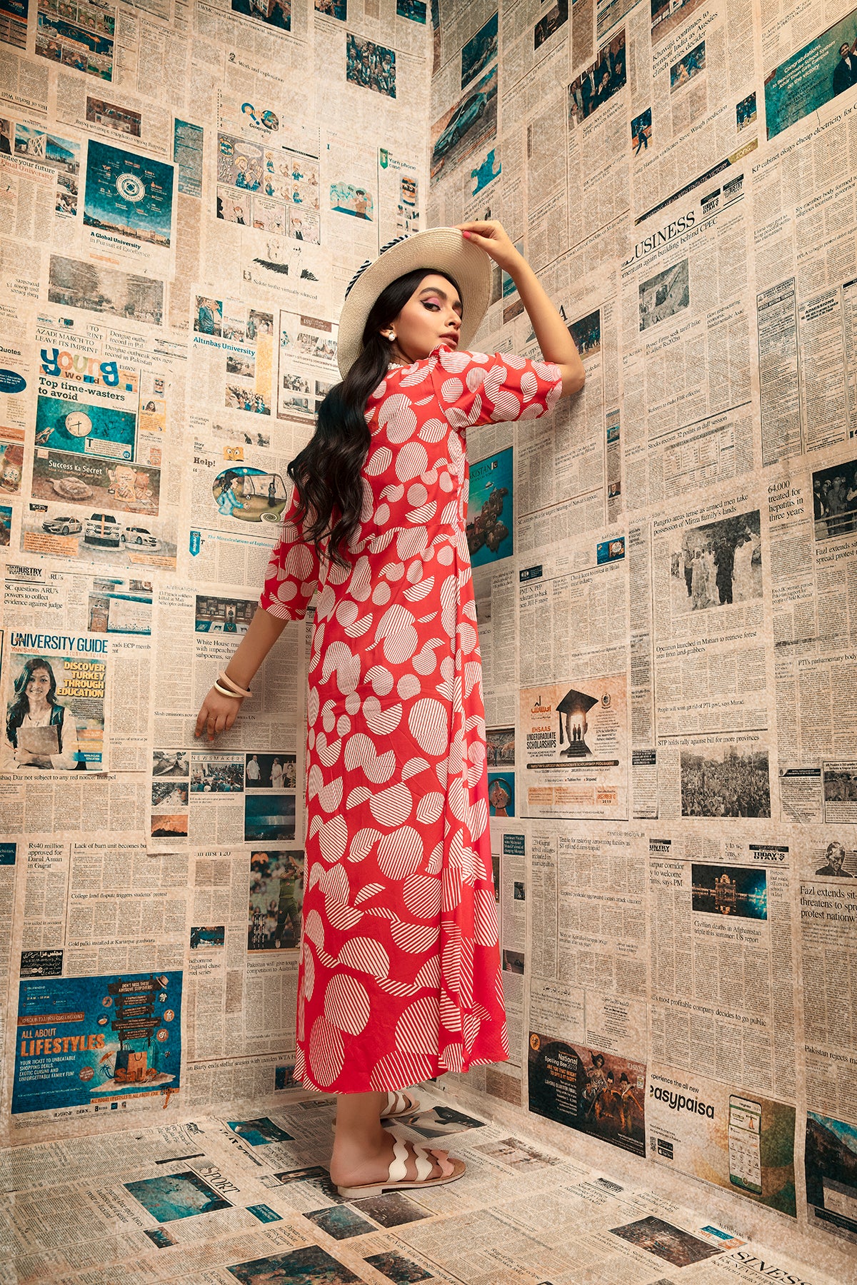 FS20-47 Digital Printed Micro Modal Long Fusion Dress & Mask - 1PC - Image 3
