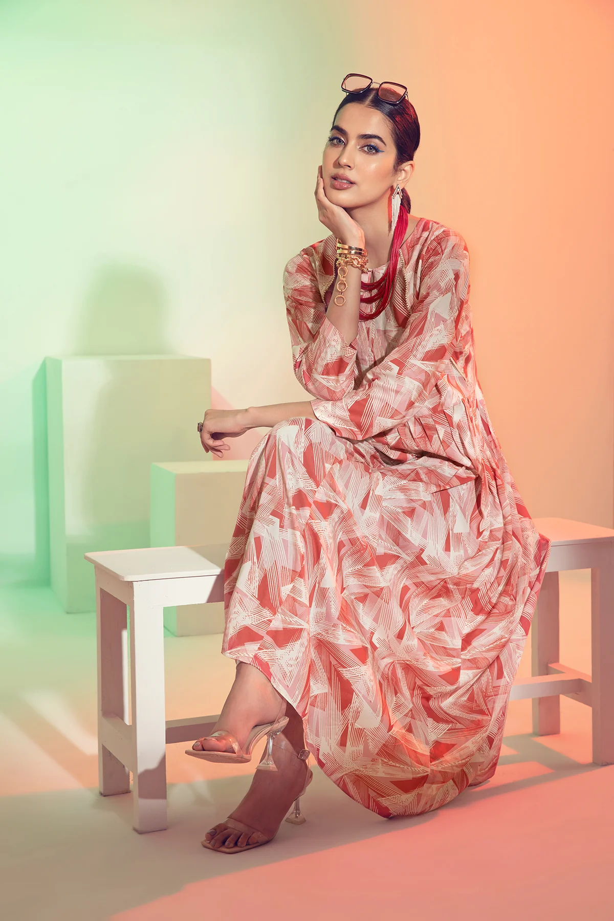 FS21-23-Digital Modal Stitched Long Dress With Mask-1PC - Image 4