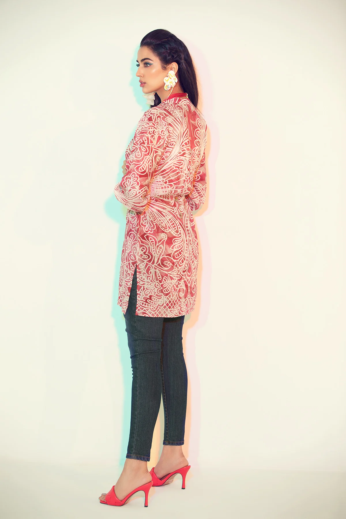 FS21-24-Abstract Printed Digital Modal Stitched Women Jacket With Mask-1PC - Image 2