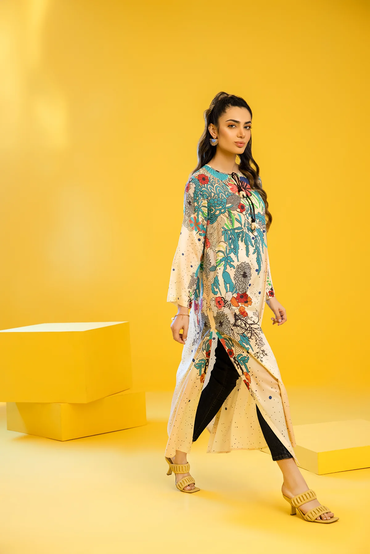 FS22-68-Tassels Detailing Printed Long Dress - Image 3