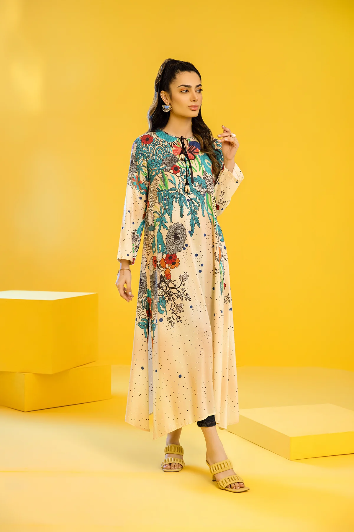 FS22-68-Tassels Detailing Printed Long Dress - Image 5