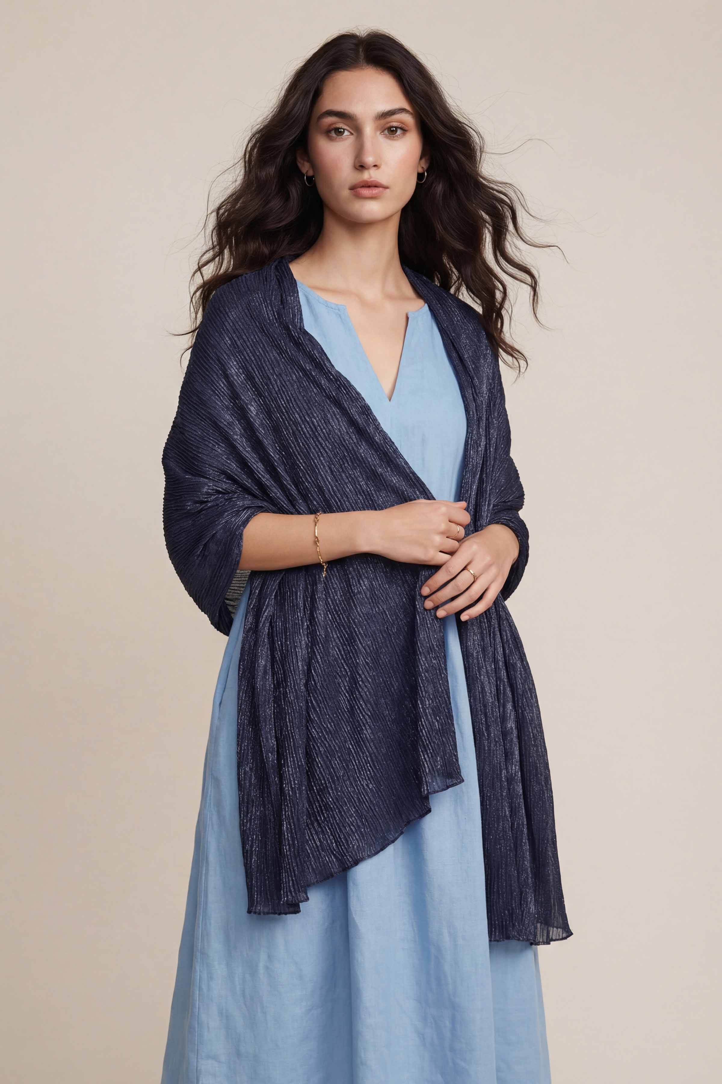 Navy Women Scarf - 72070982 - Image 6