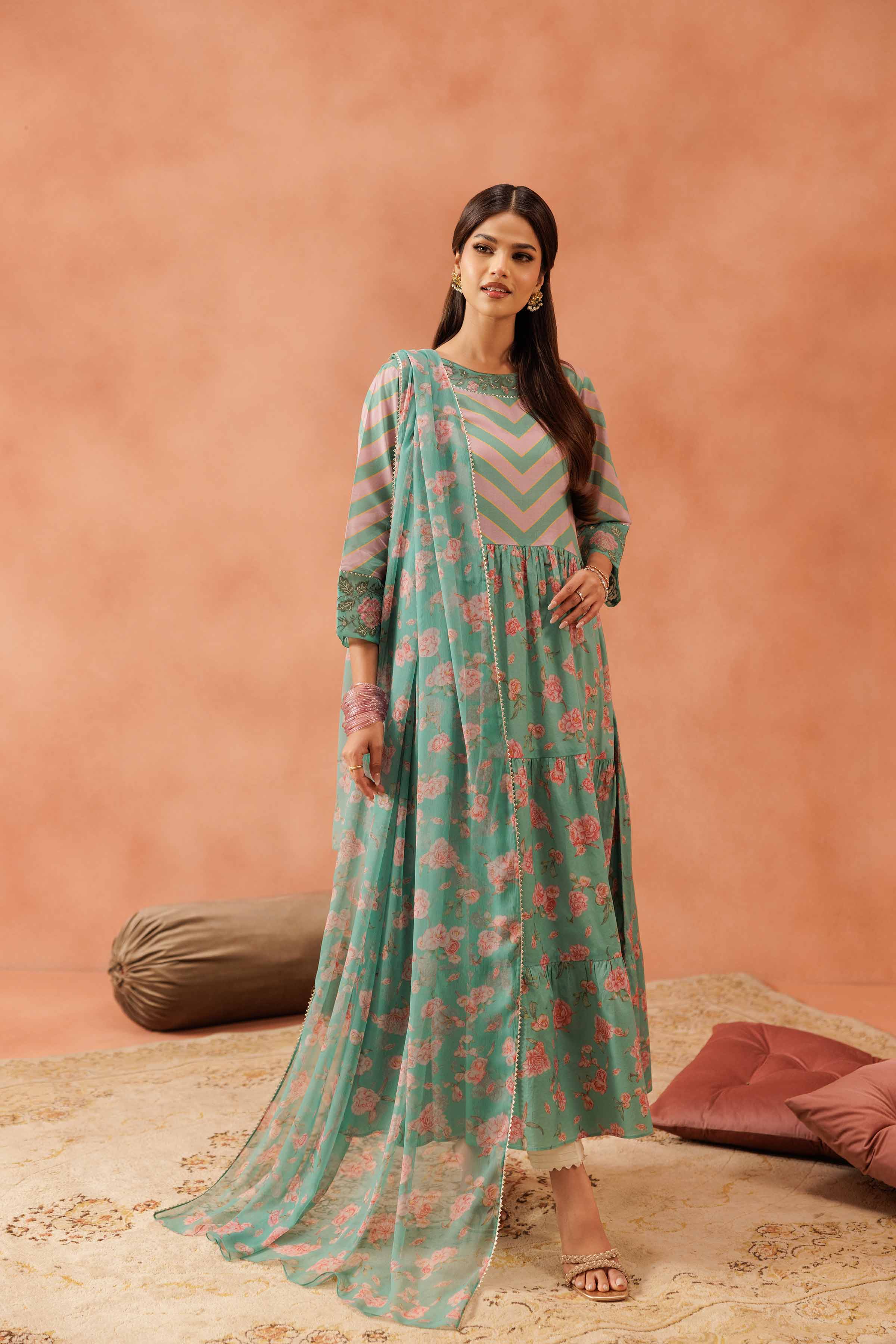 2 Piece - Printed Embroidered Suit - KFE25-147 - Image 7