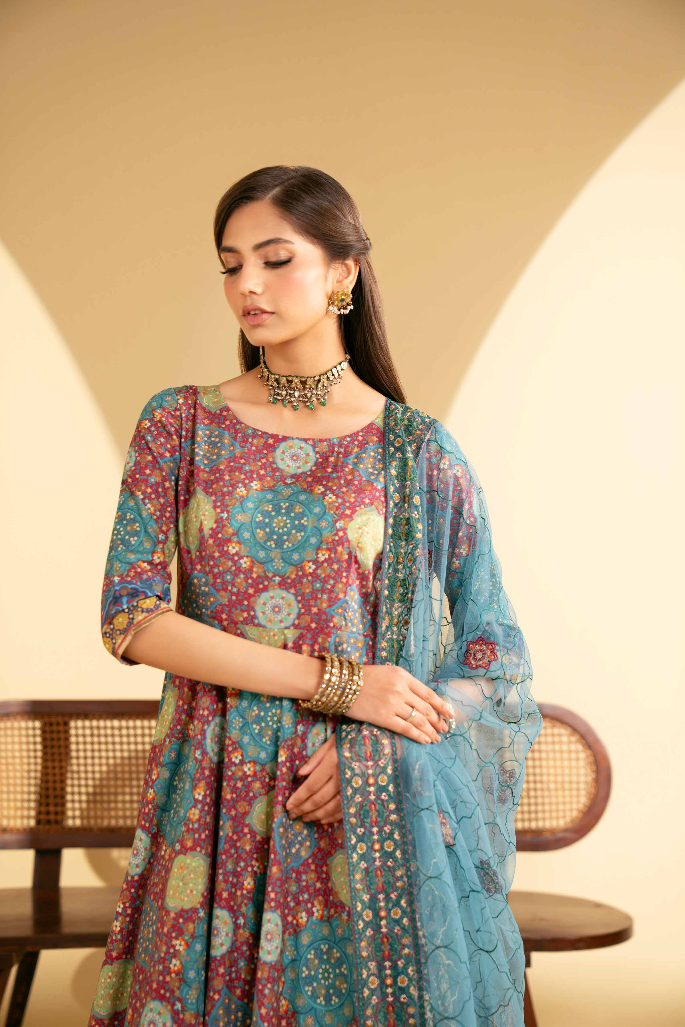 2 Piece - Printed Embroidered Suit - KFE25-84 - Image 2