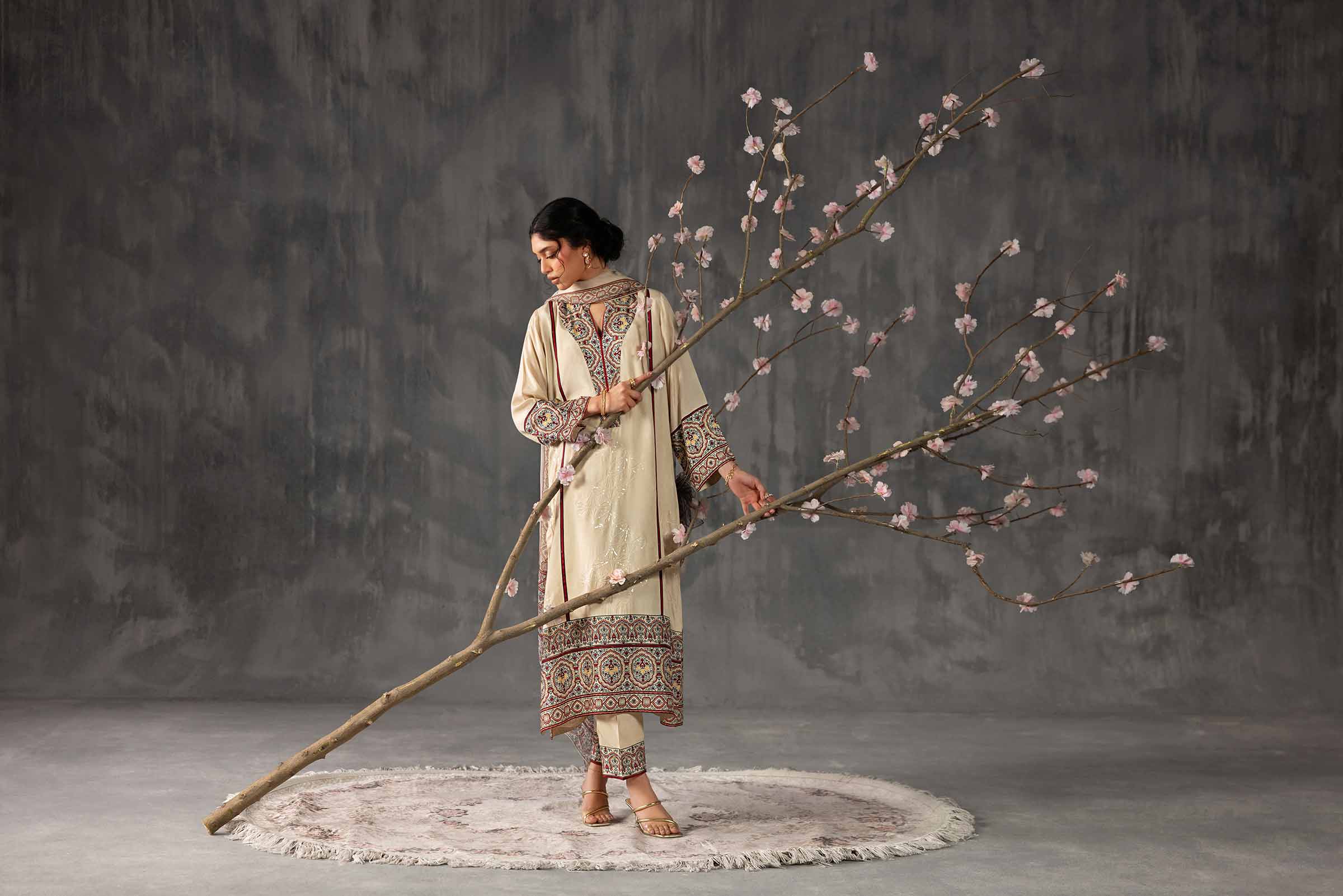 3 Piece - Printed Embroidered Suit - KFE26-109 - Image 10