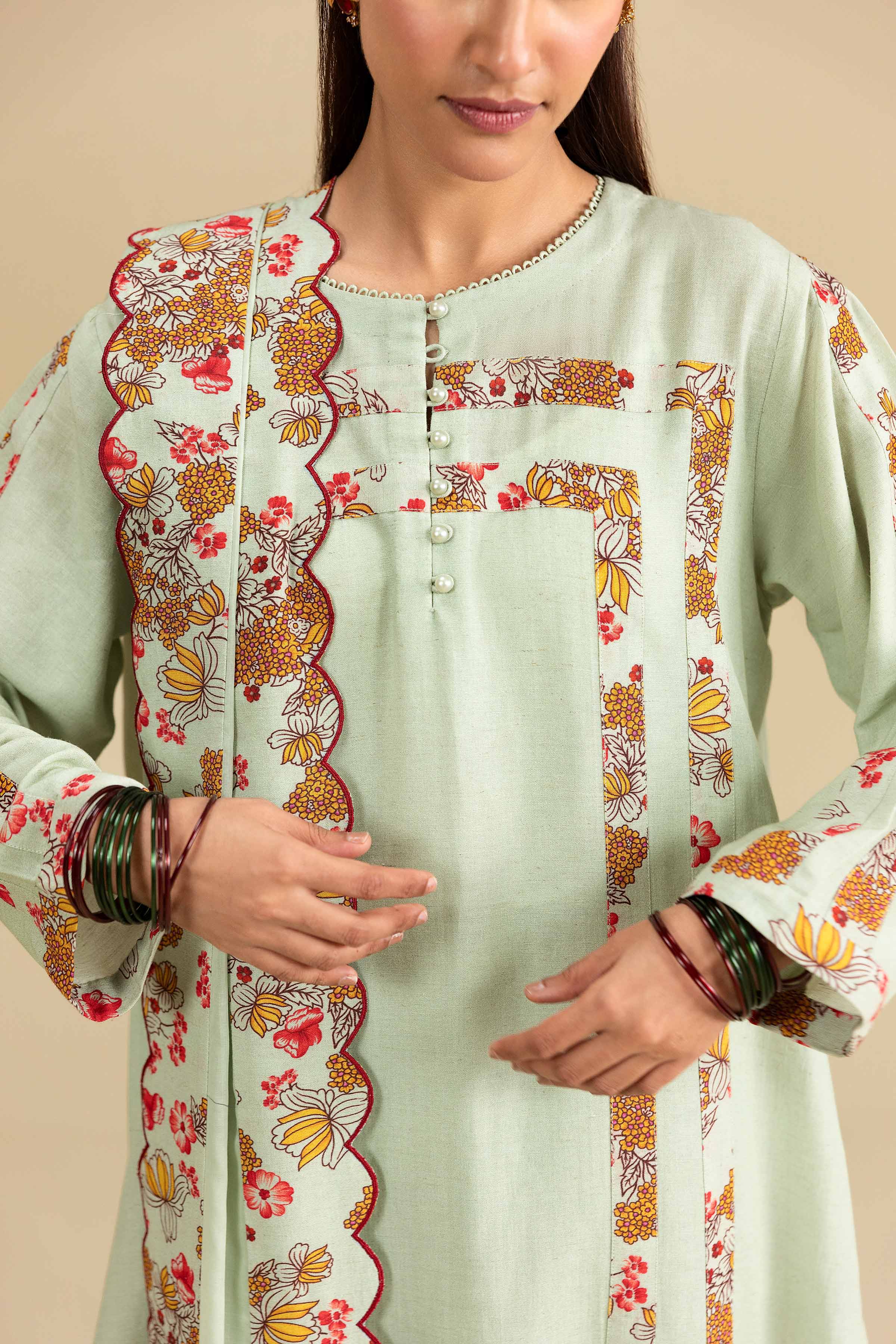 3 Piece - Printed Embroidered Suit - KFE26-206 - Image 6