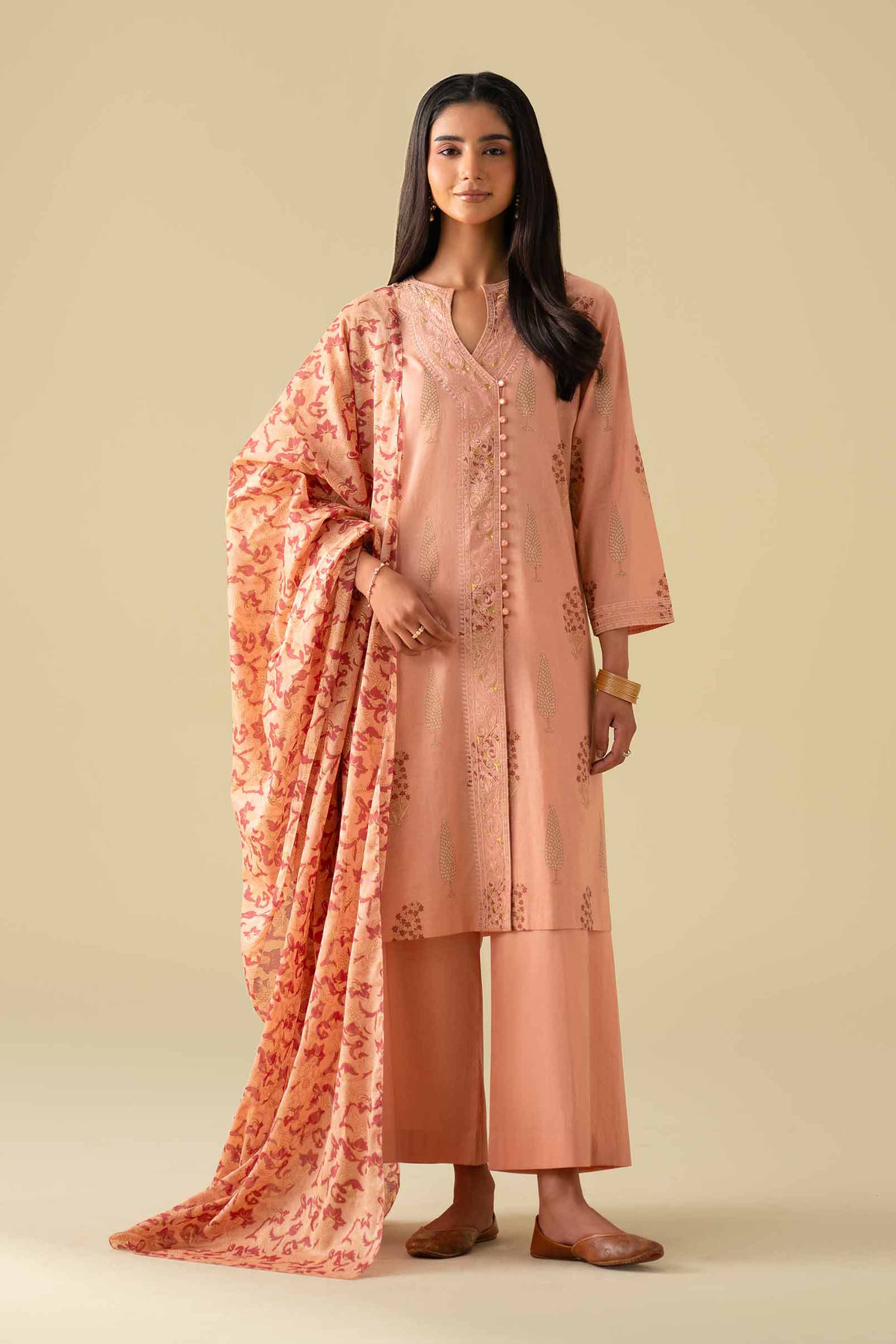 3 Piece - Printed Embroidered Suit - KFE26-77 - Image 2