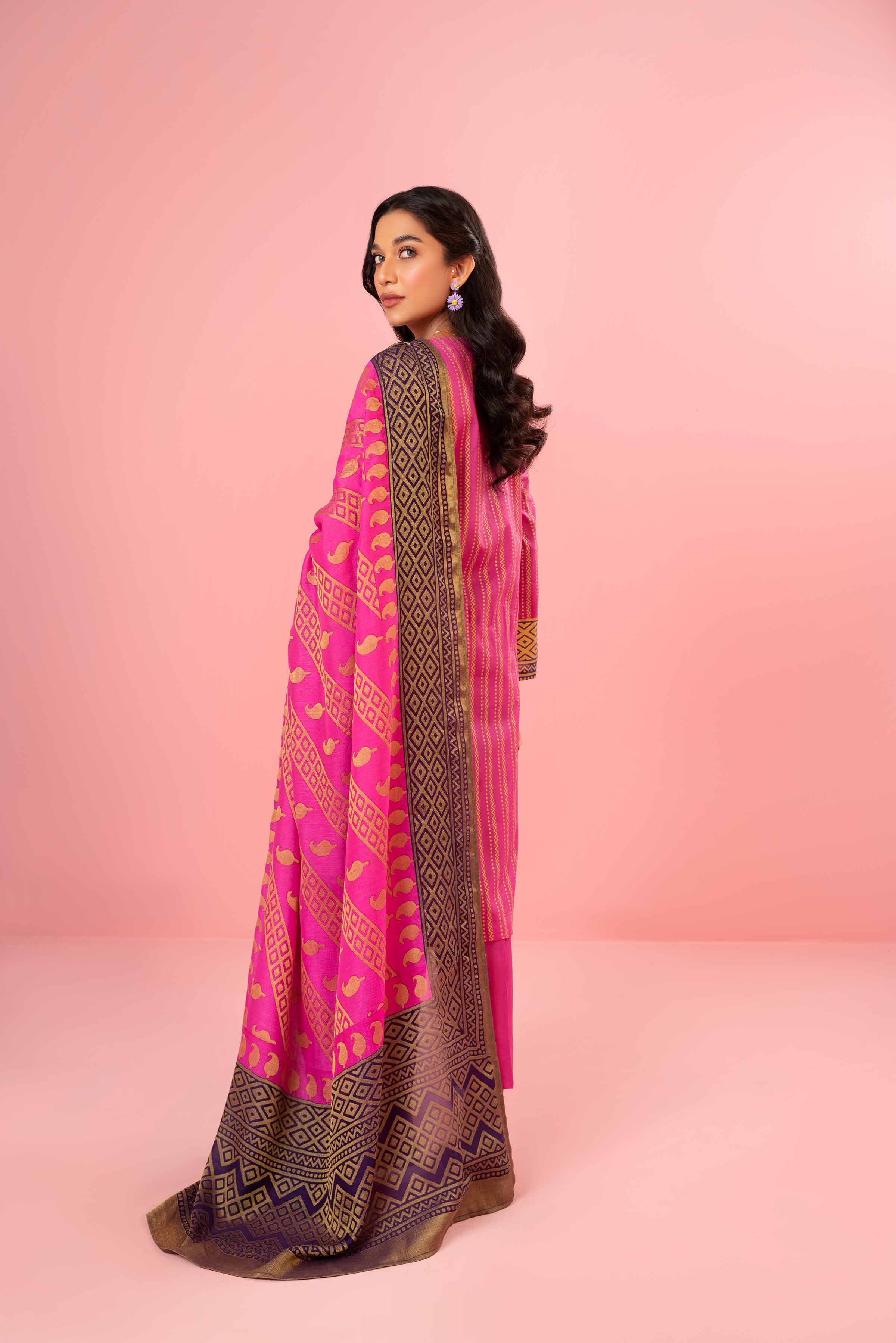 3 Piece - Gold Printed Embroidered Suit - PDE23-14 - Image 2