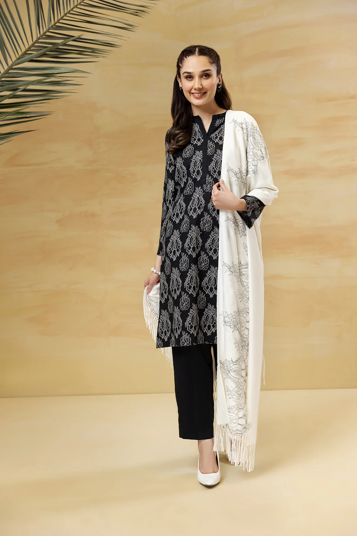 PDW22-22-Printed Shirt, Shawl  with Trousers 3PC - Image 3