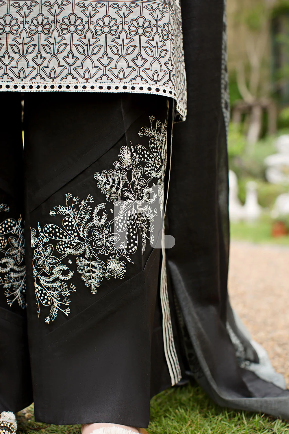 PE19-35 Black Dyed Embroidered Stitched Straight Trouser - Image 2