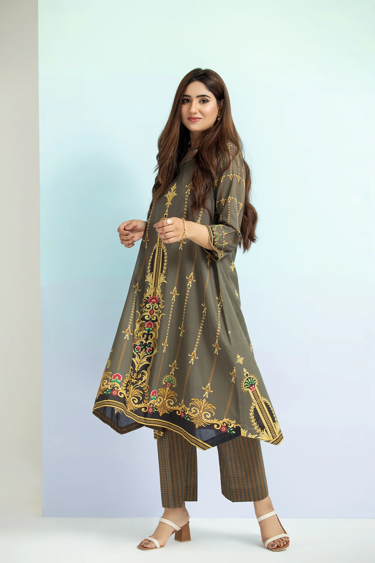 PE21-05-Straight Printed Stitched Shirt & Trouser-2PC - Image 2