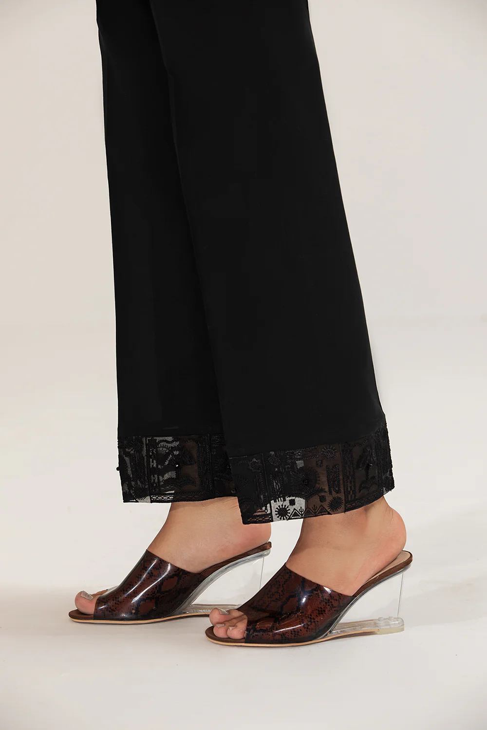 PE21-16-Loose Straight Trouser With Organza Embroidered Border On Hem And Crystal Embellishment - Image 2