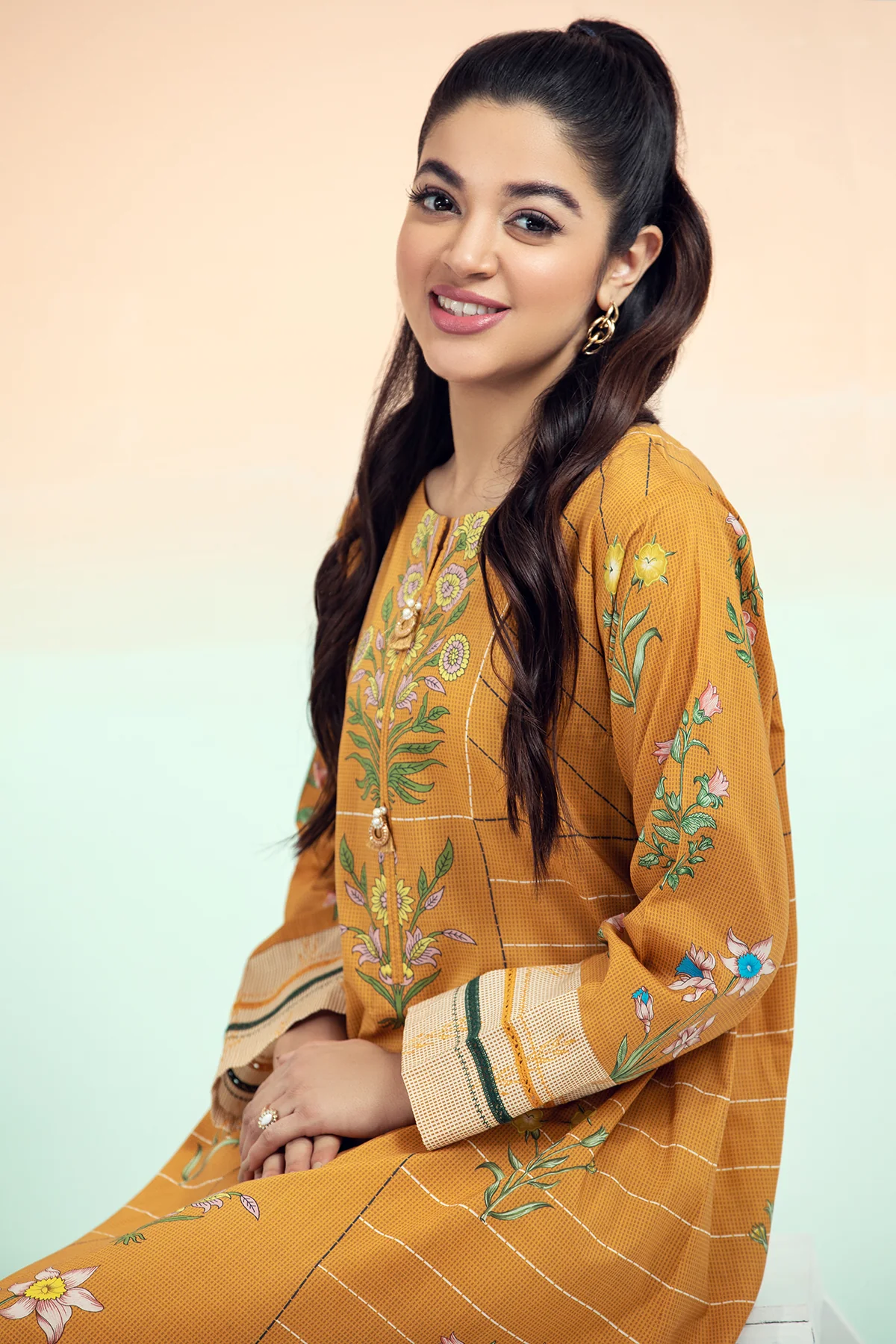 PE21-57-Tarkashi & Button Detailing Printed Stitched Shirt with Straight Fitted Trouser-2PC - Image 5