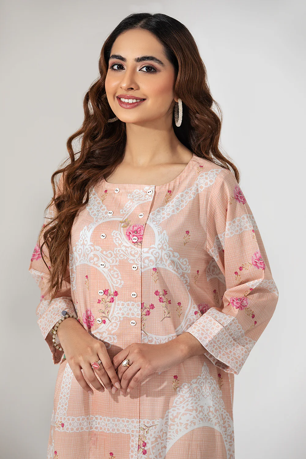 PE21-76-Pastel Printed Modern Overlap Style Stitched Shirt-1PC - Image 4