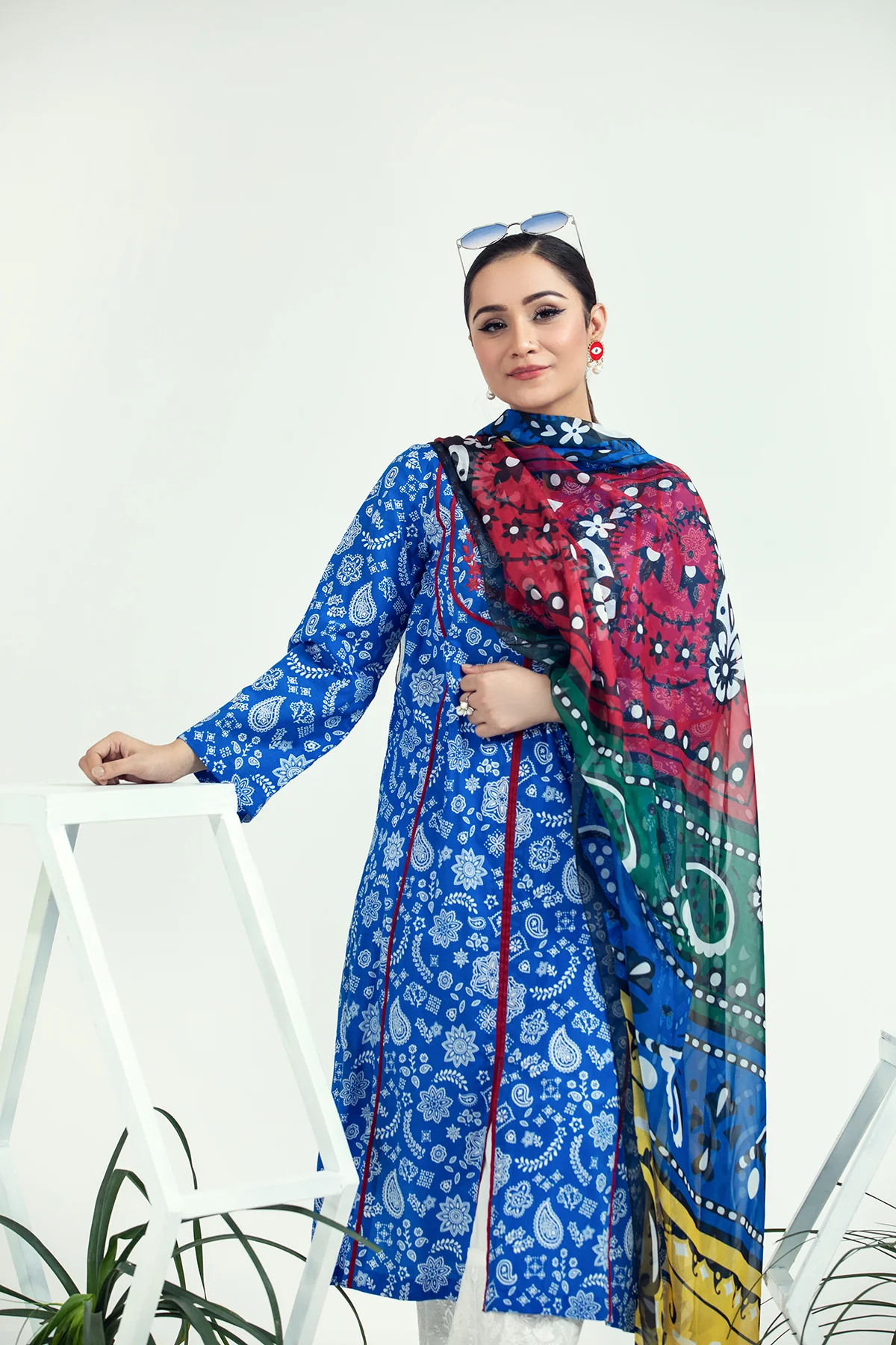 PE21-92 2PC-Classic Embroidered Shirt With Silk Dupatta - Image 6