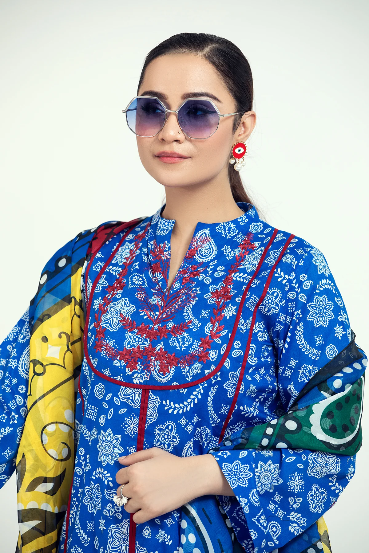 PE21-92 2PC-Classic Embroidered Shirt With Silk Dupatta - Image 7