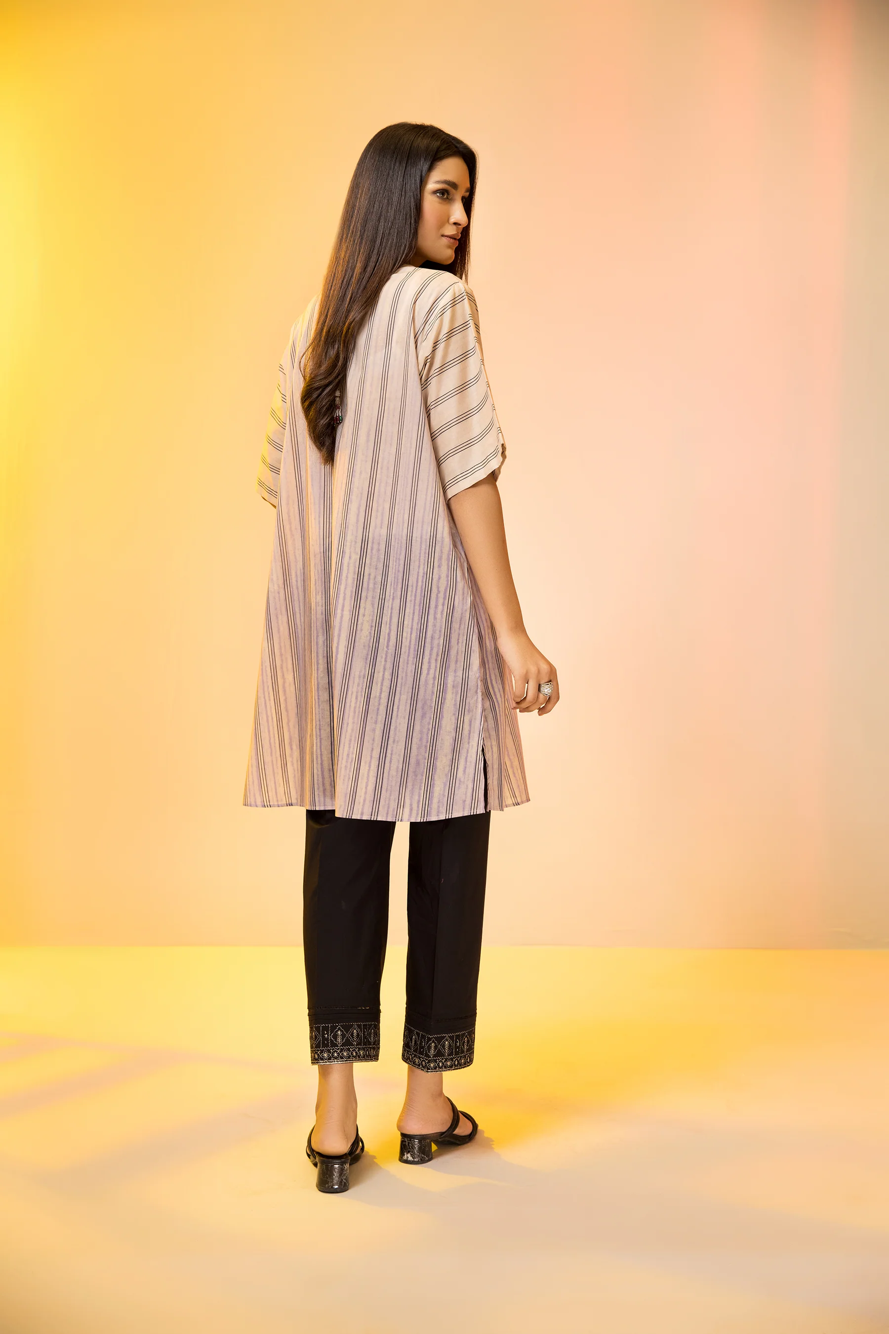 PE22-76-Round Neck Printed Embroidered Shirt 1PC - Image 2