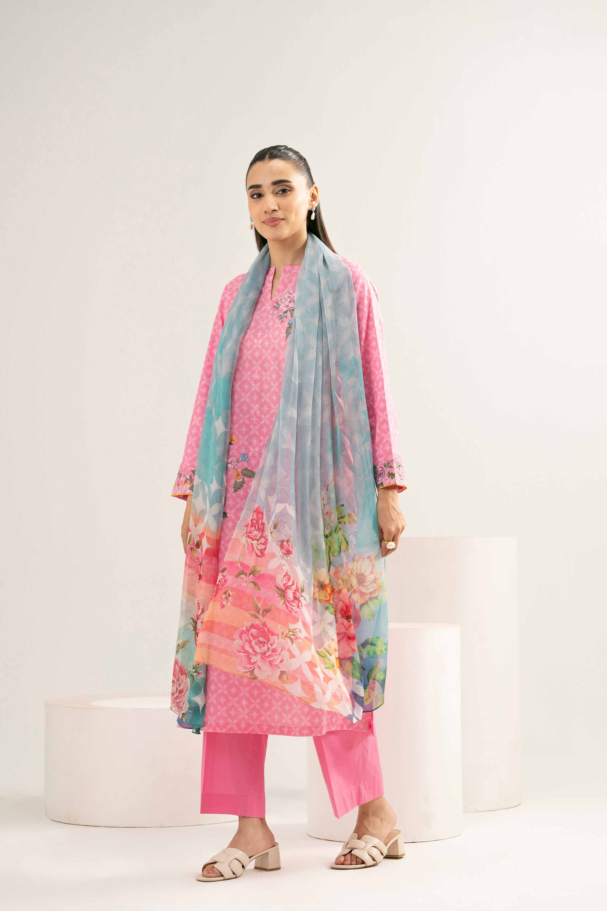3 Piece - Printed Embroidered Suit - PE25-372 - Image 5