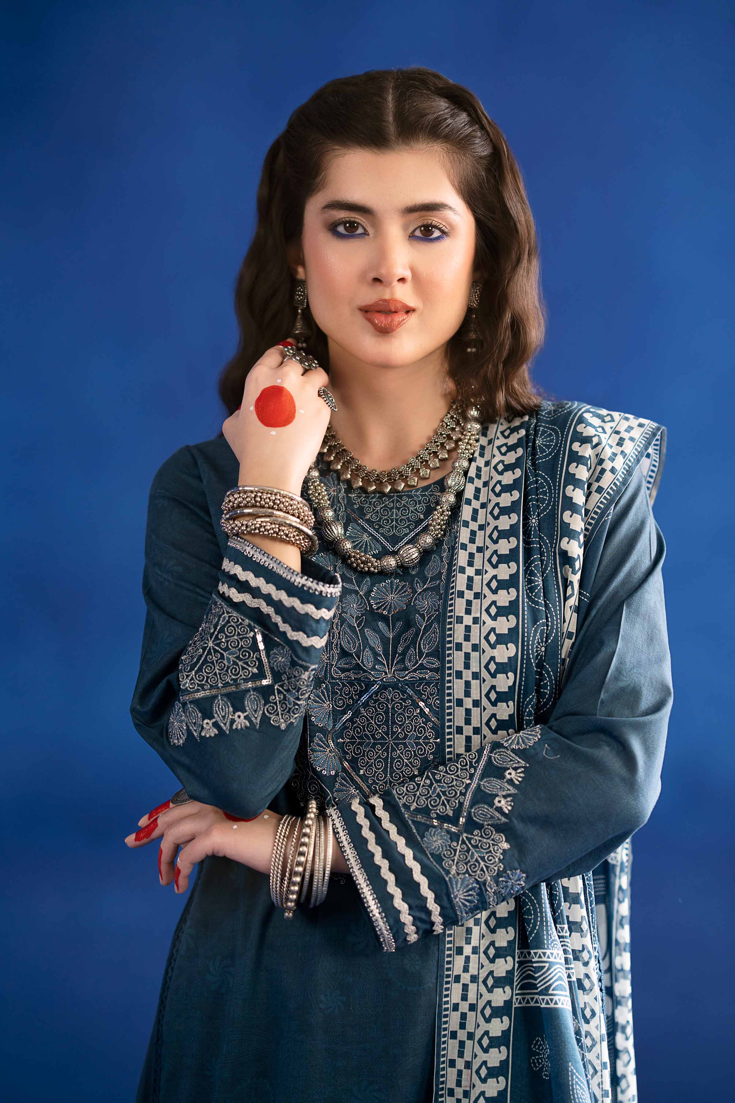 3 Piece - Printed Embroidered Suit - PE25-93 - Image 7