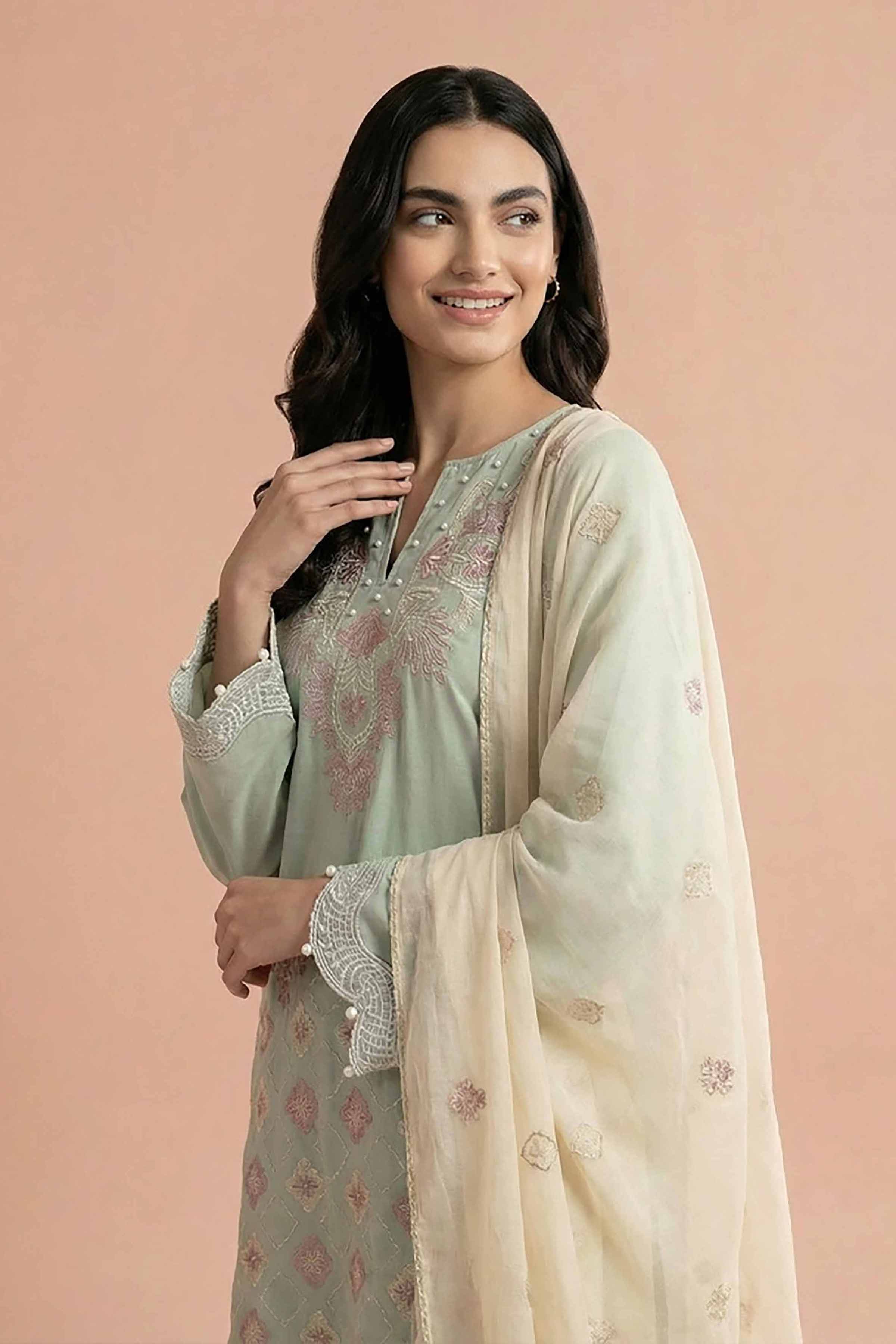 3 Piece - Embroidered Suit - PE26-298 - Image 6