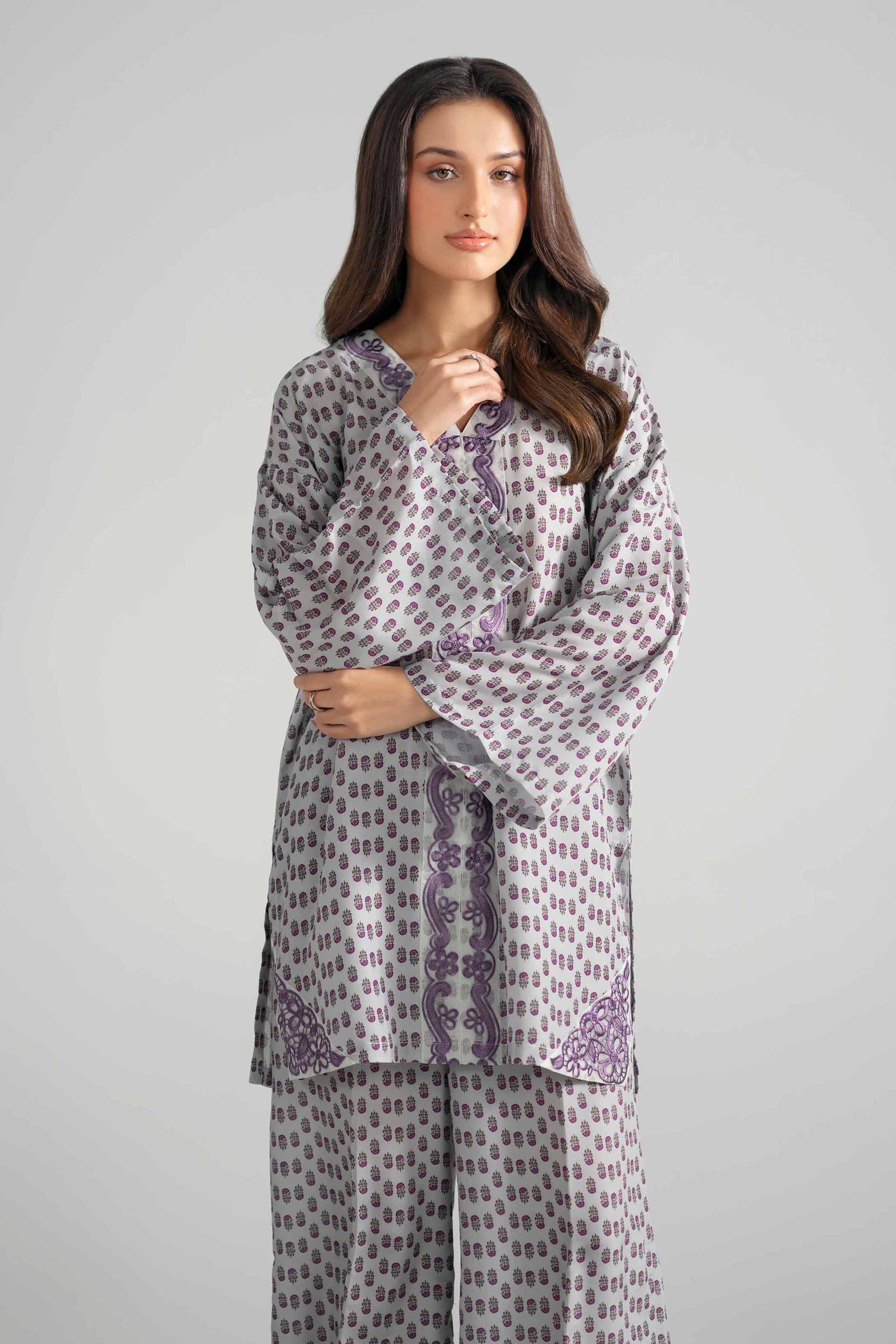2 Piece - Printed Embroidered Suit - PE26-353 - Image 2