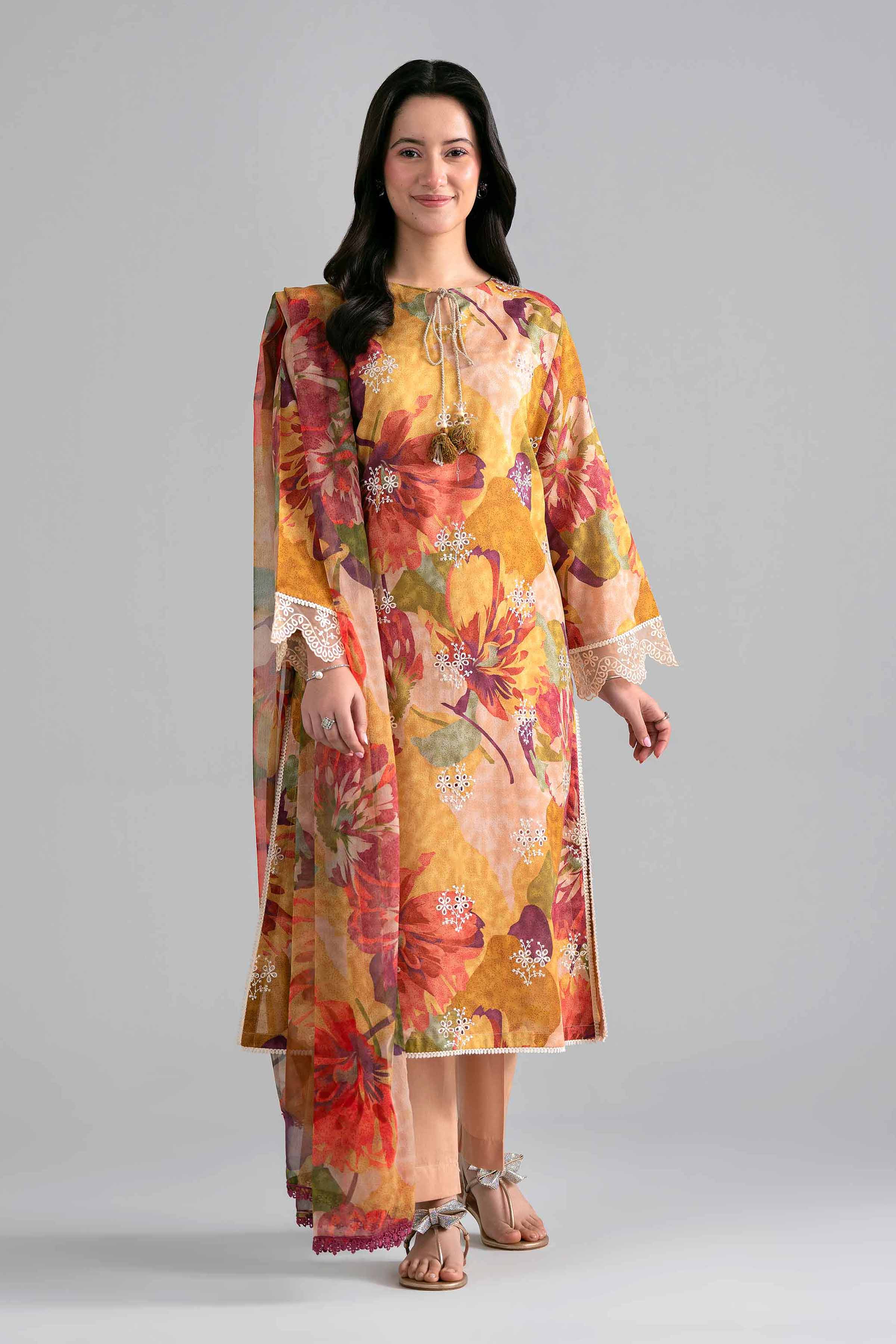 3 Piece - Printed Embroidered Suit - PE26-498 - Image 6