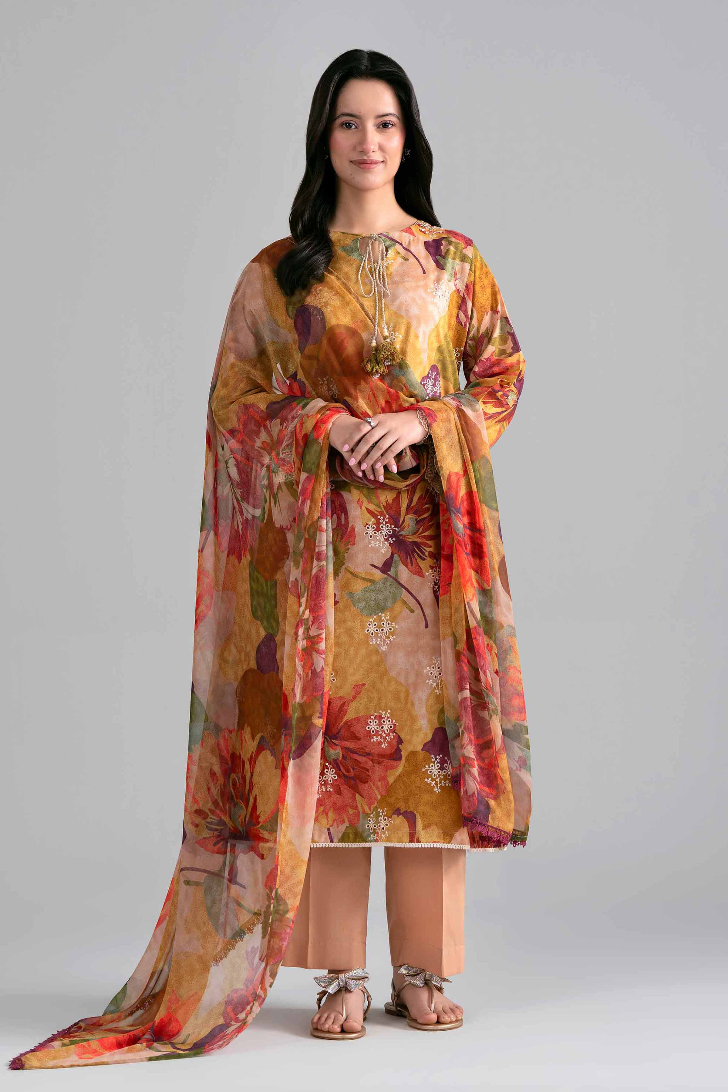 3 Piece - Printed Embroidered Suit - PE26-498 - Image 7
