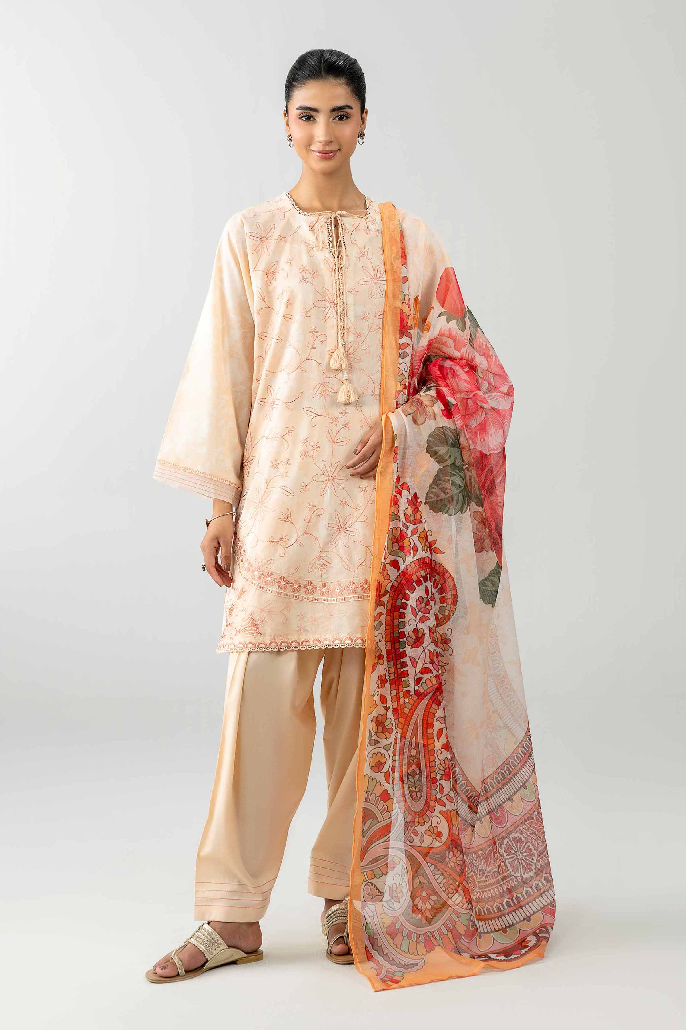 3 Piece - Printed Embroidered Suit - PE26-500 - Image 3