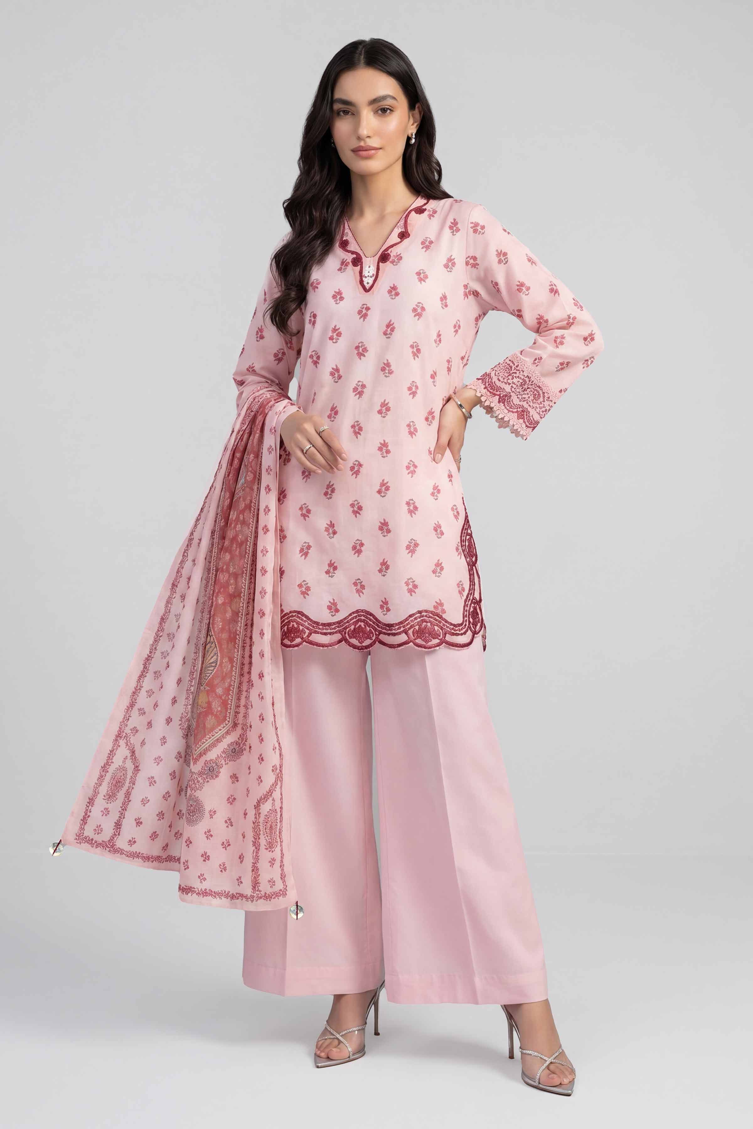 3 Piece - Printed Embroidered Suit - PE26-501 - Image 3