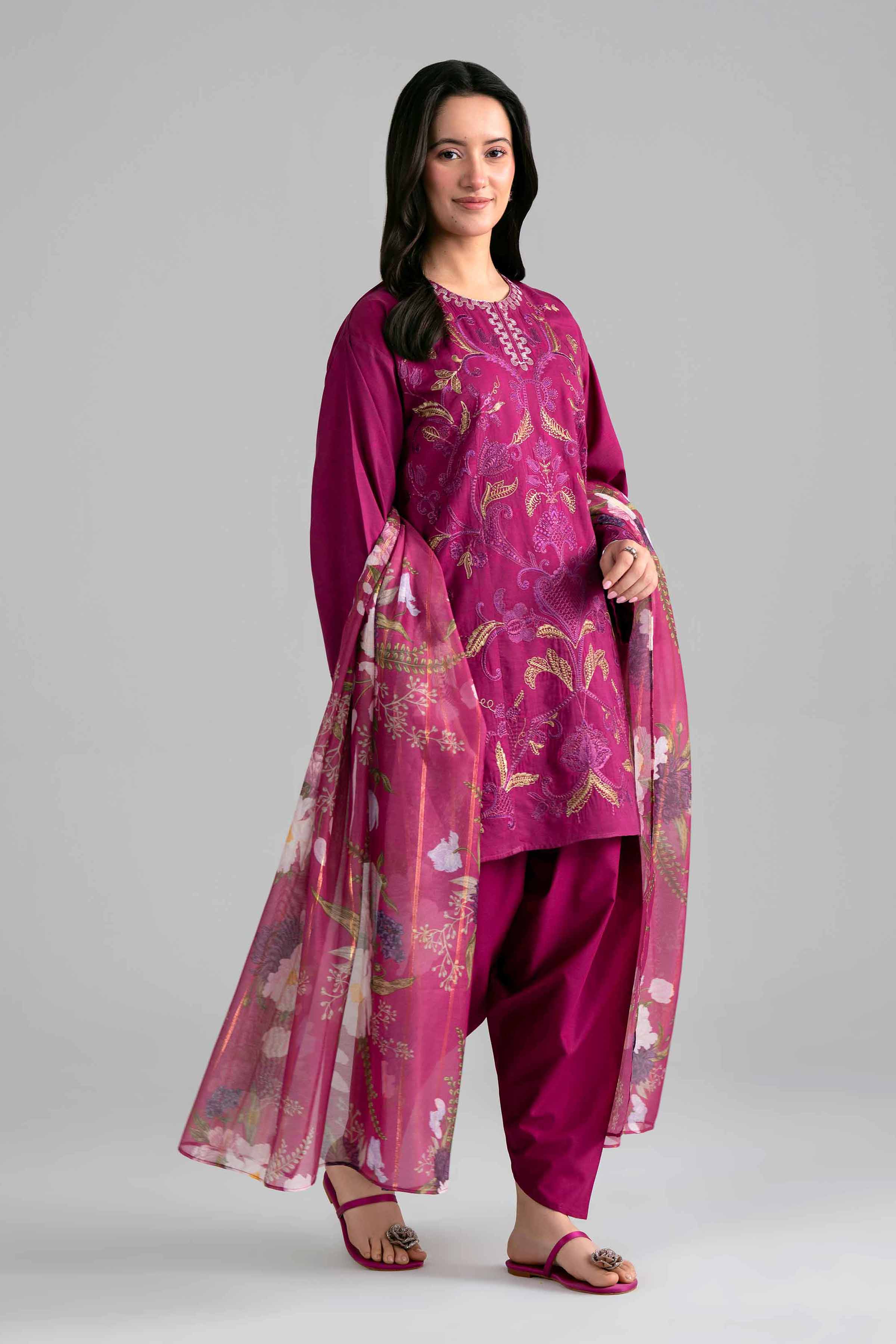 3 Piece - Printed Embroidered Suit - PE26-526 - Image 5