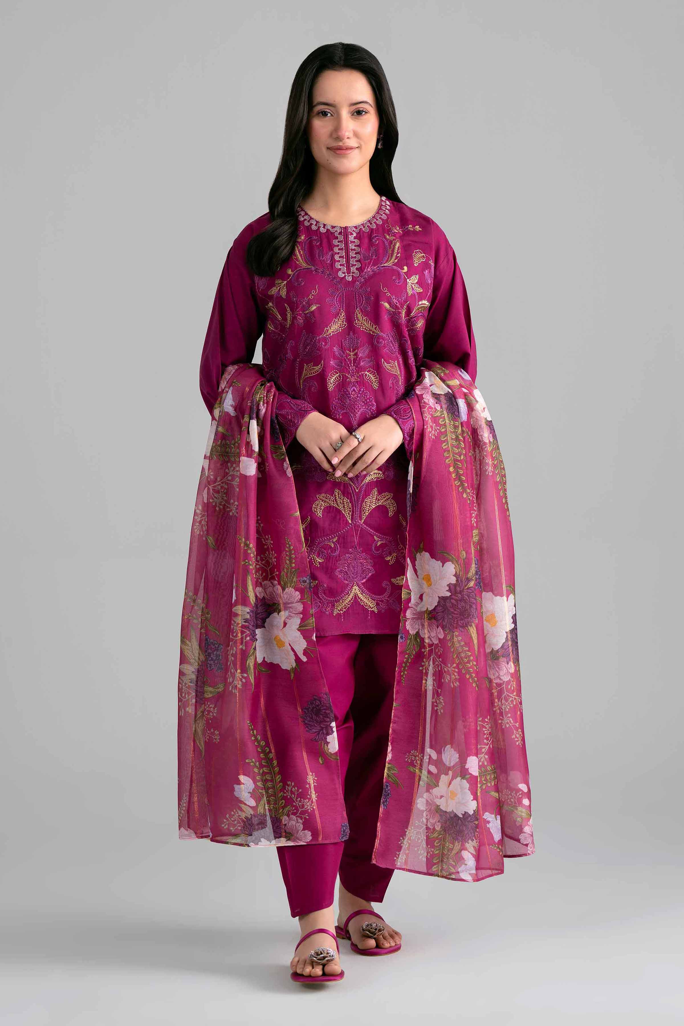 3 Piece - Printed Embroidered Suit - PE26-526 - Image 6