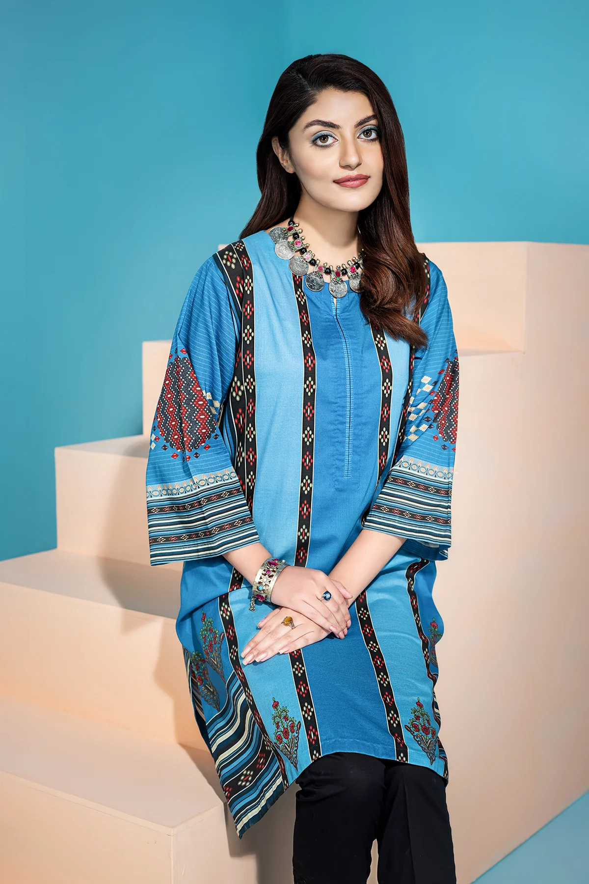 PS20-214-Piping & Button Detailing Ethnic Straight Shirt-1PC - Image 5