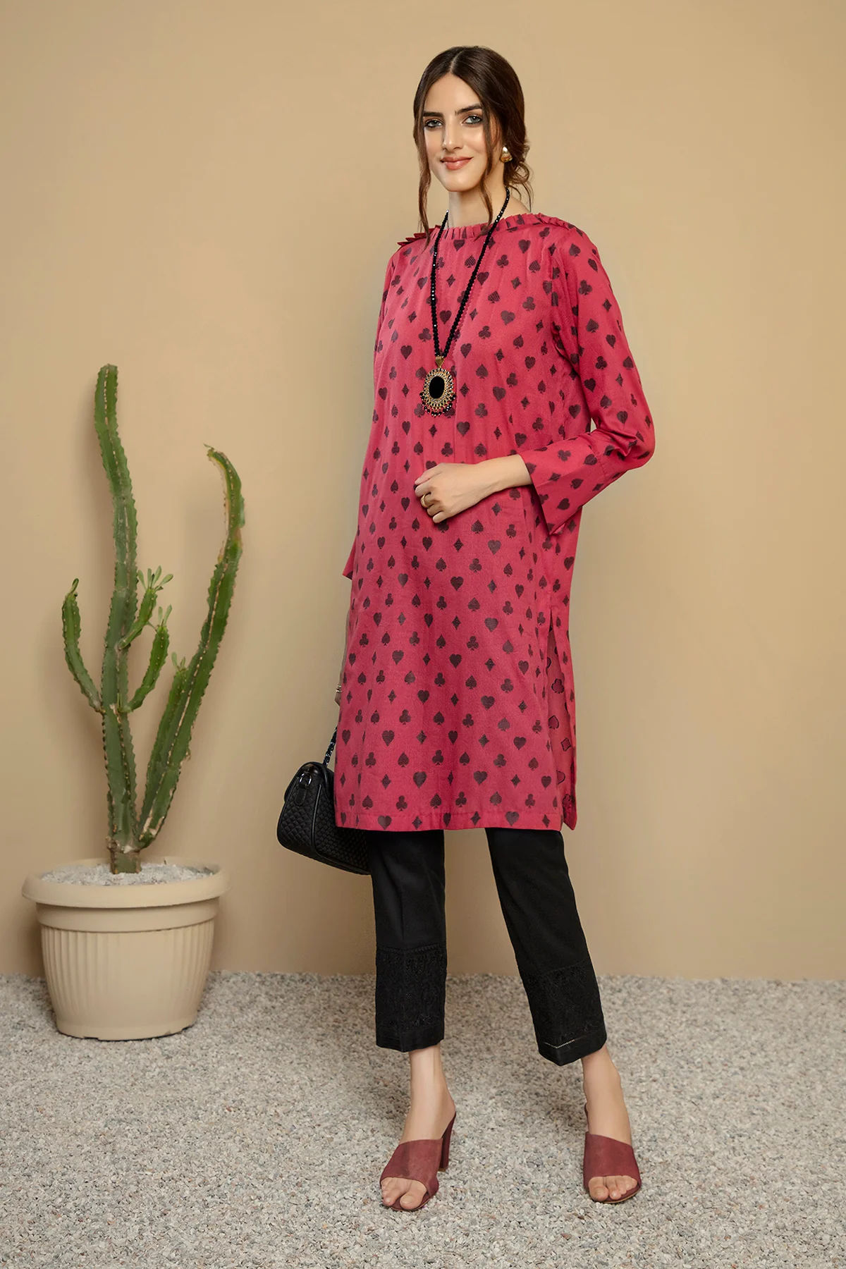 PS20-229-Neck & Shoulder Frilled Classic Shirt-1PC