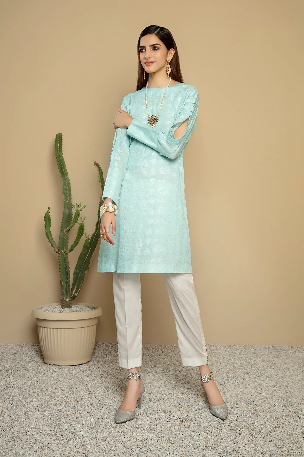 PS20-234-Cuffed Detailing Jacquard  Shirt-1PC - Image 2