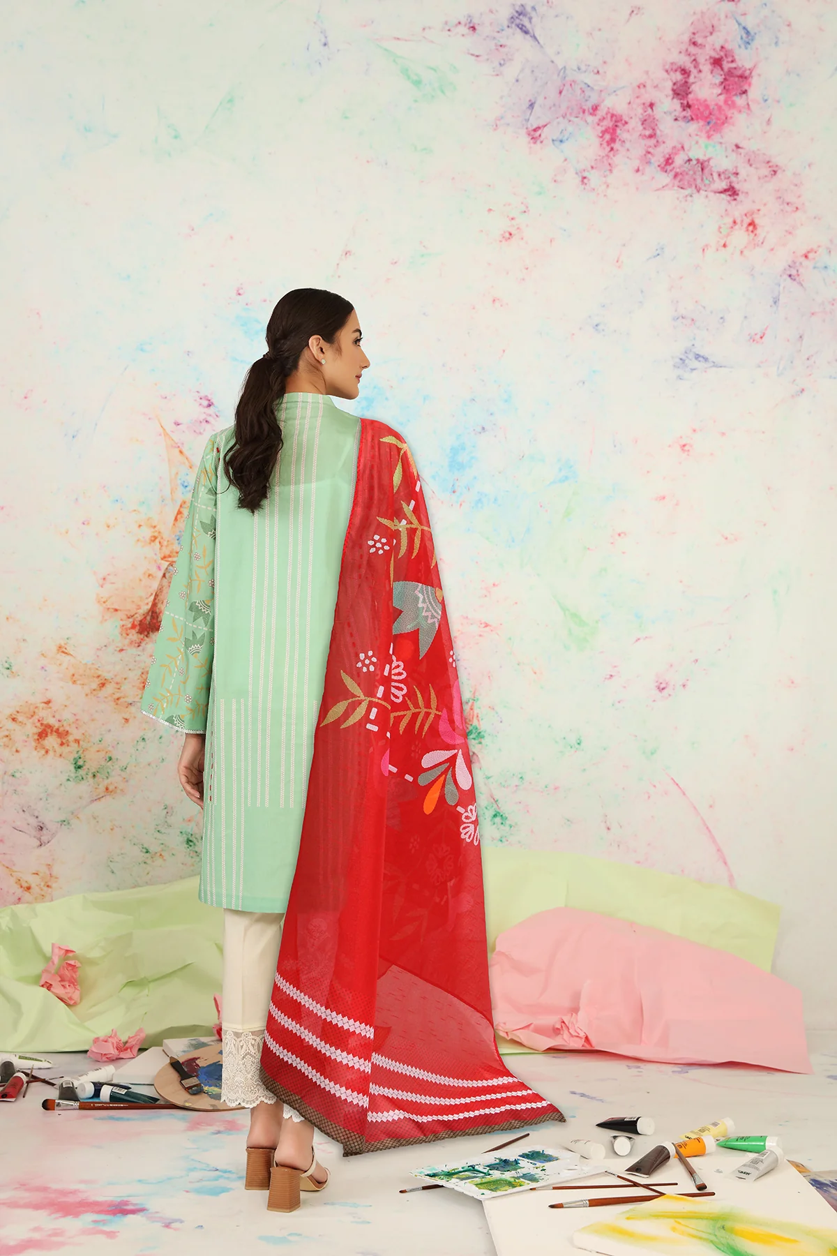 PS21-65-Printed Lawn Shirt With Fine Slub Net Dupatta-2Pc - Image 2