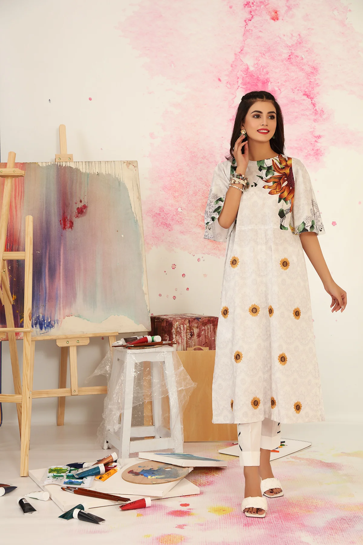 PS21-79-Modern Print & Embroidered Shirt -1PC - Image 2