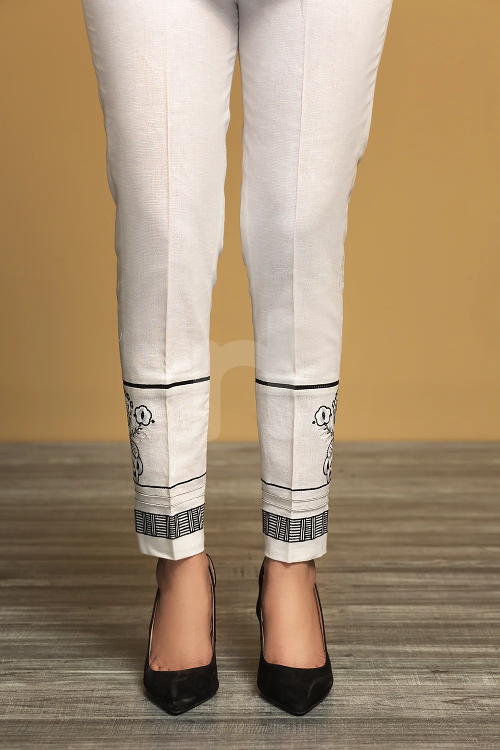 PW19-176 White Dyed Embroidered Stitched Straight Karandi Trouser for Women