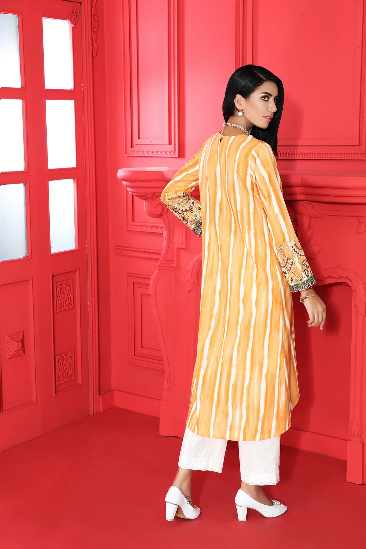 PW20-18 Embroidered Stitched Karandi Shirt with Mask - 1PC - Image 3