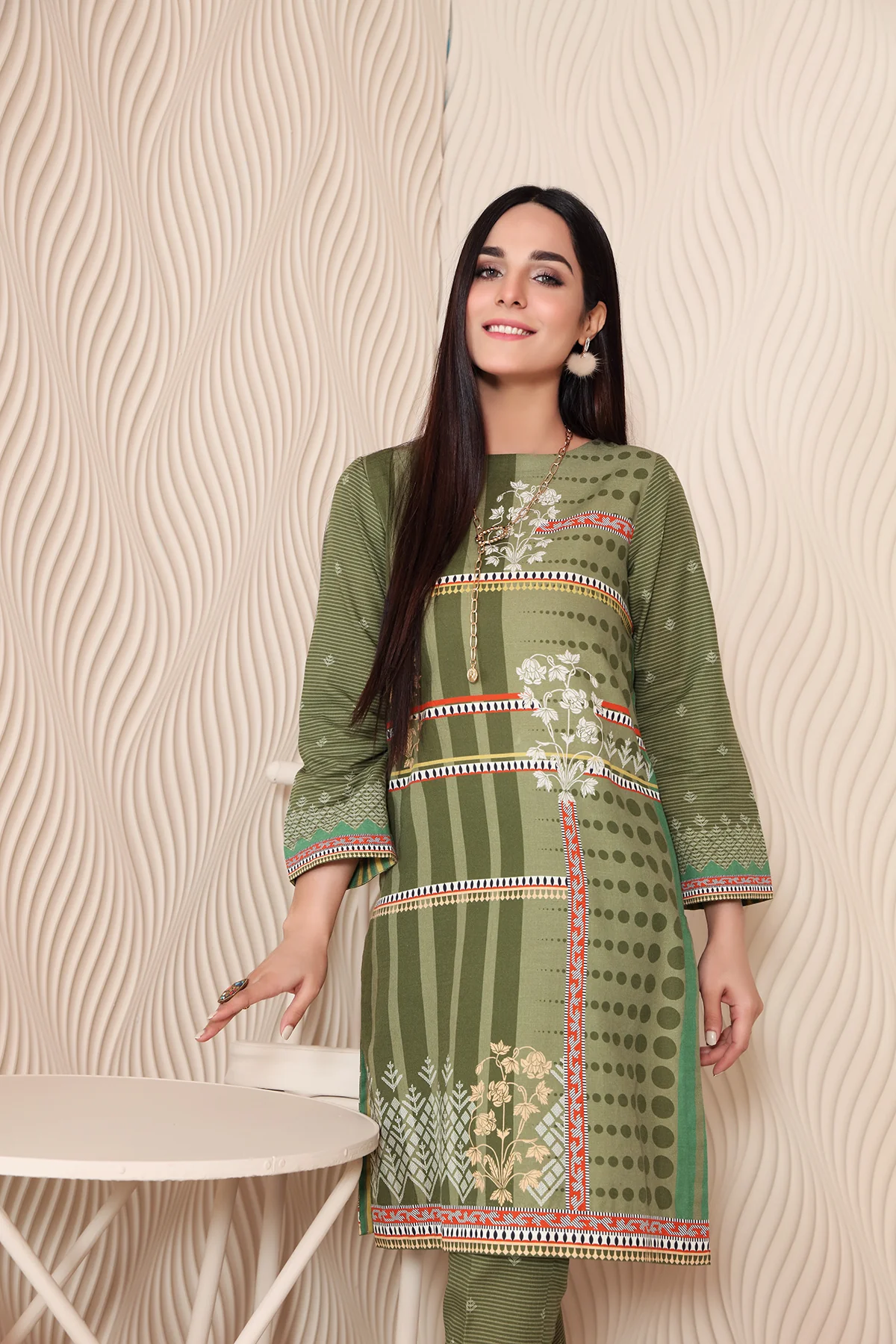 PW20-58 Printed Stitched Cotton Karandi Shirt & Trouser with Mask- 2PC - Image 3