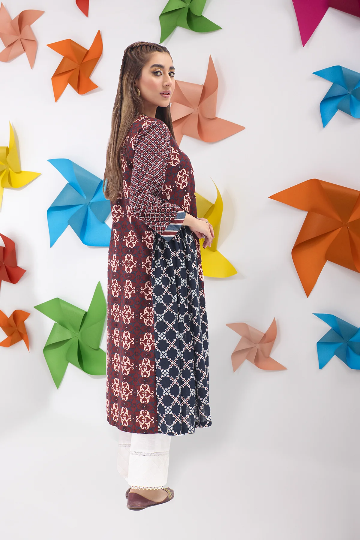 PW22-168-Printed Flared Shirt 1PC - Image 2