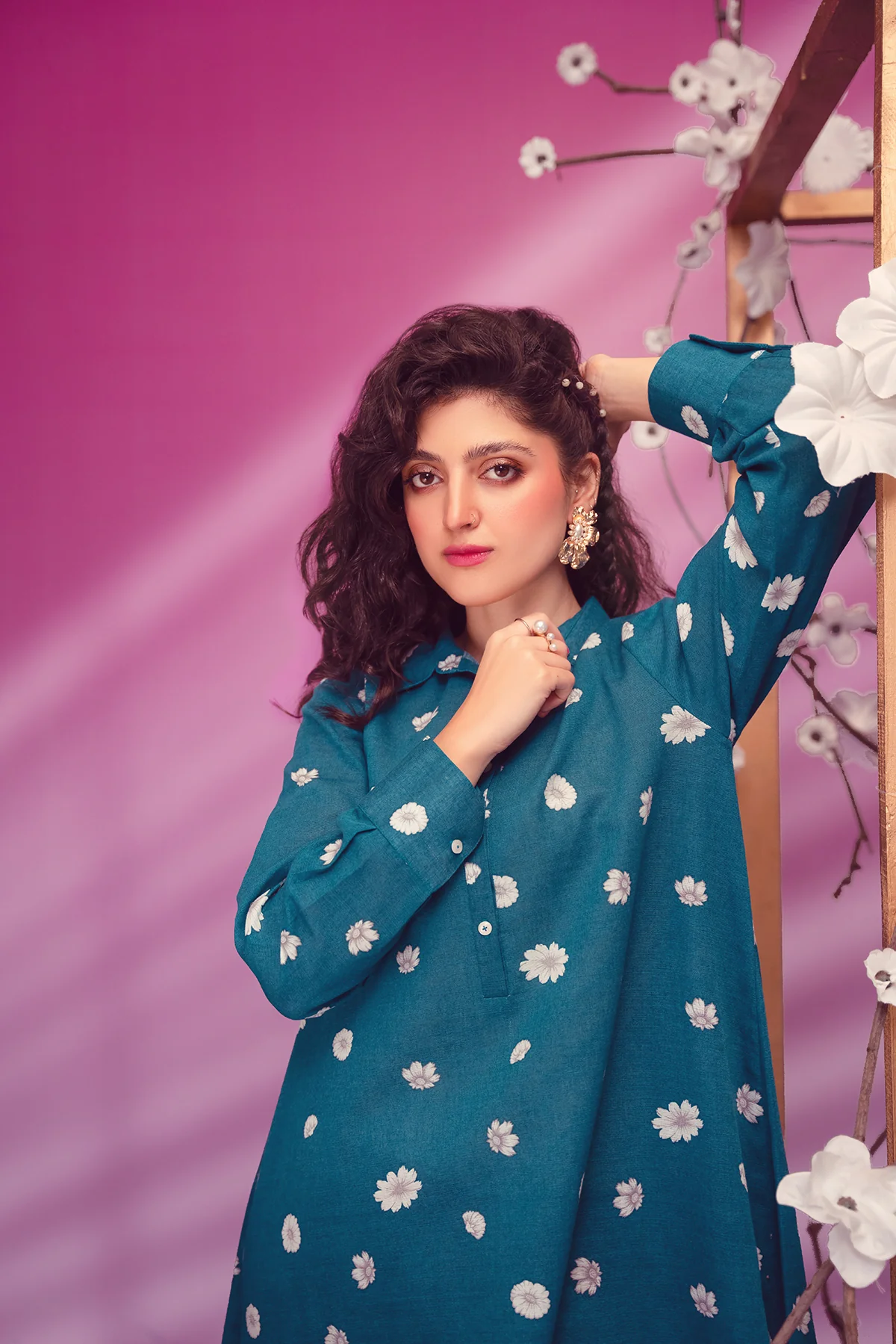PW22-179-Printed Flared Shirt with Trousers 2PC - Image 3
