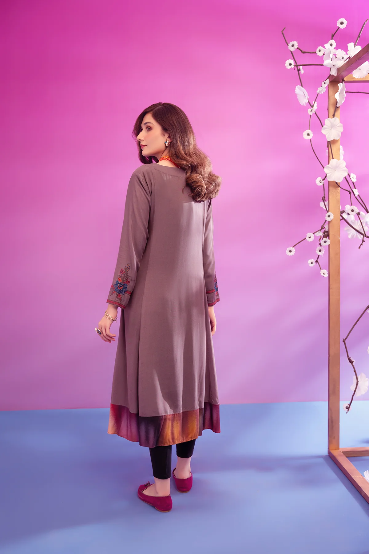 PW22-96-Angrakha Style Printed Embroidered Shirt 1PC - Image 2