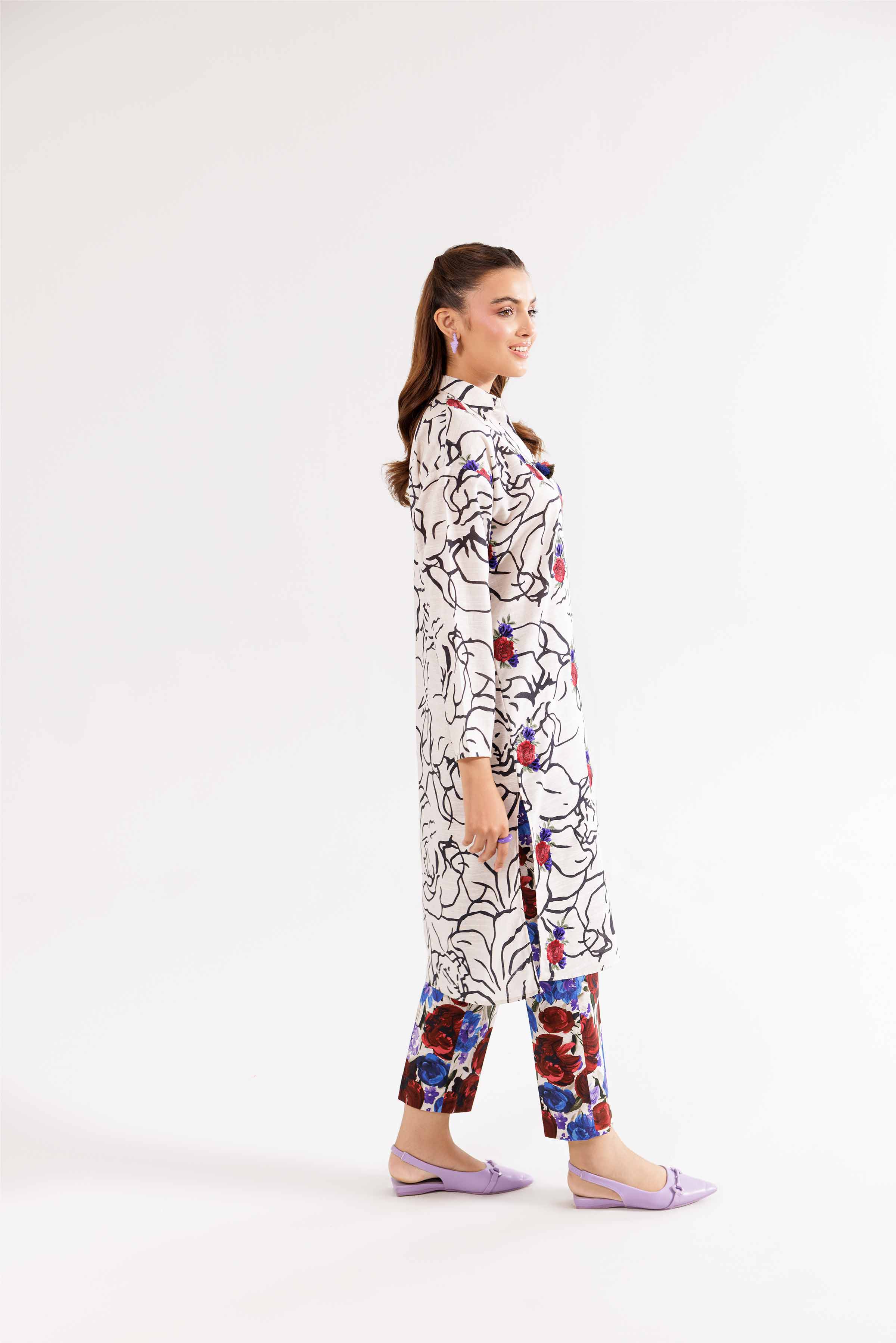 2 Piece - Printed Embroidered Suit - PW24-193 - Image 3